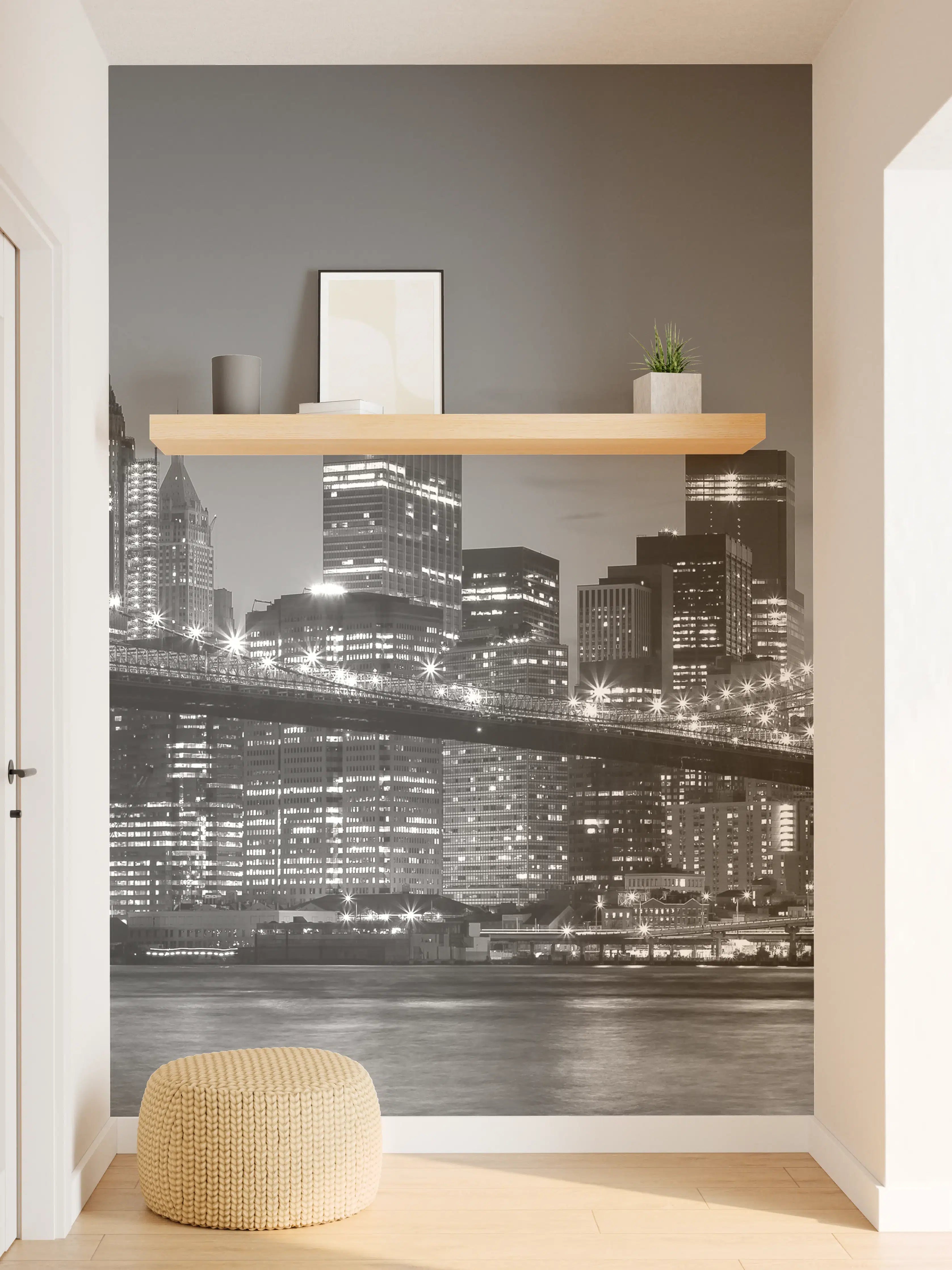 Wandverkleidung Flur - Inspirierende Skyline in Schwarzweiß