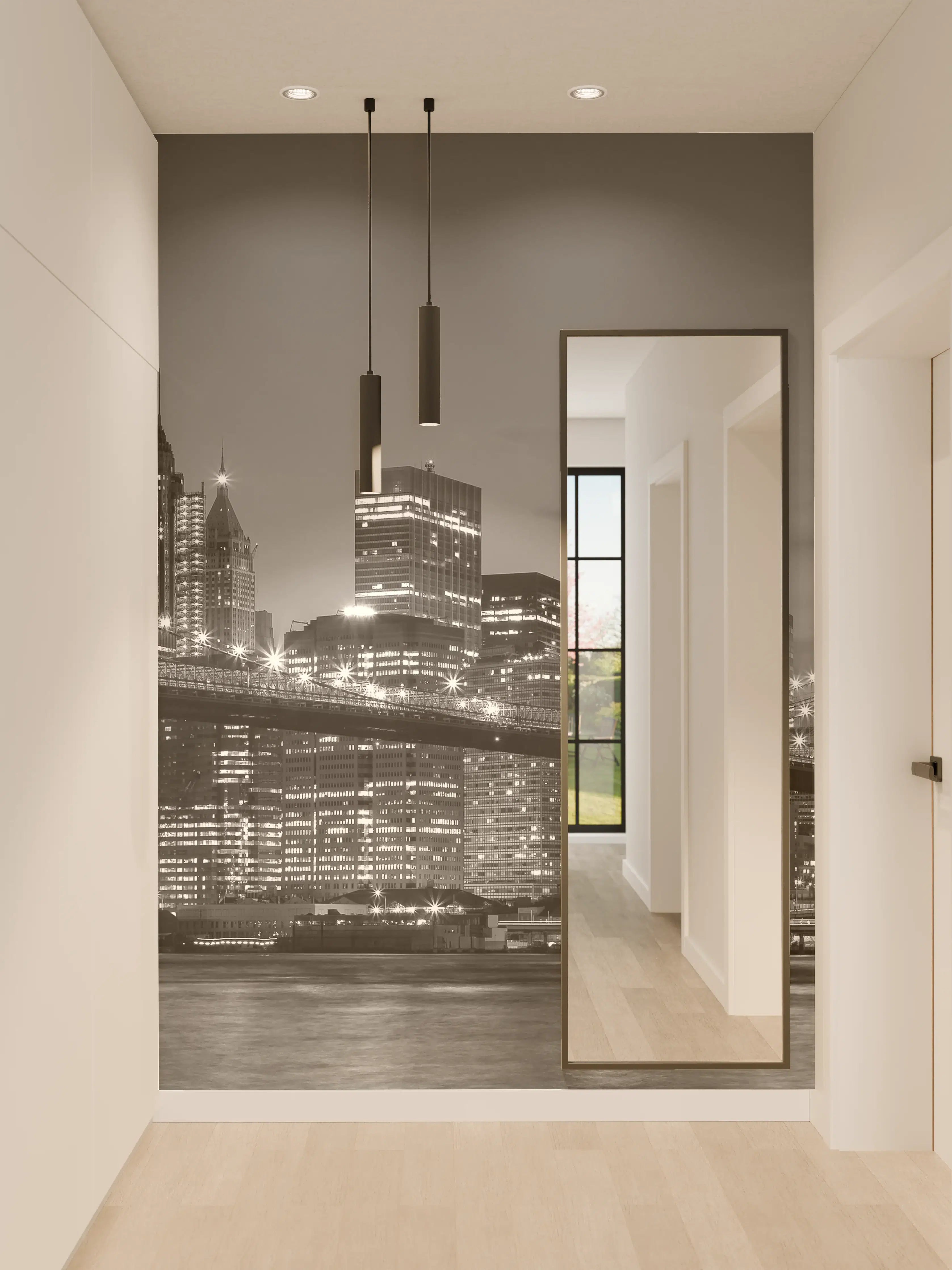 Wandverkleidung Flur - Inspirierende Skyline in Schwarzweiß