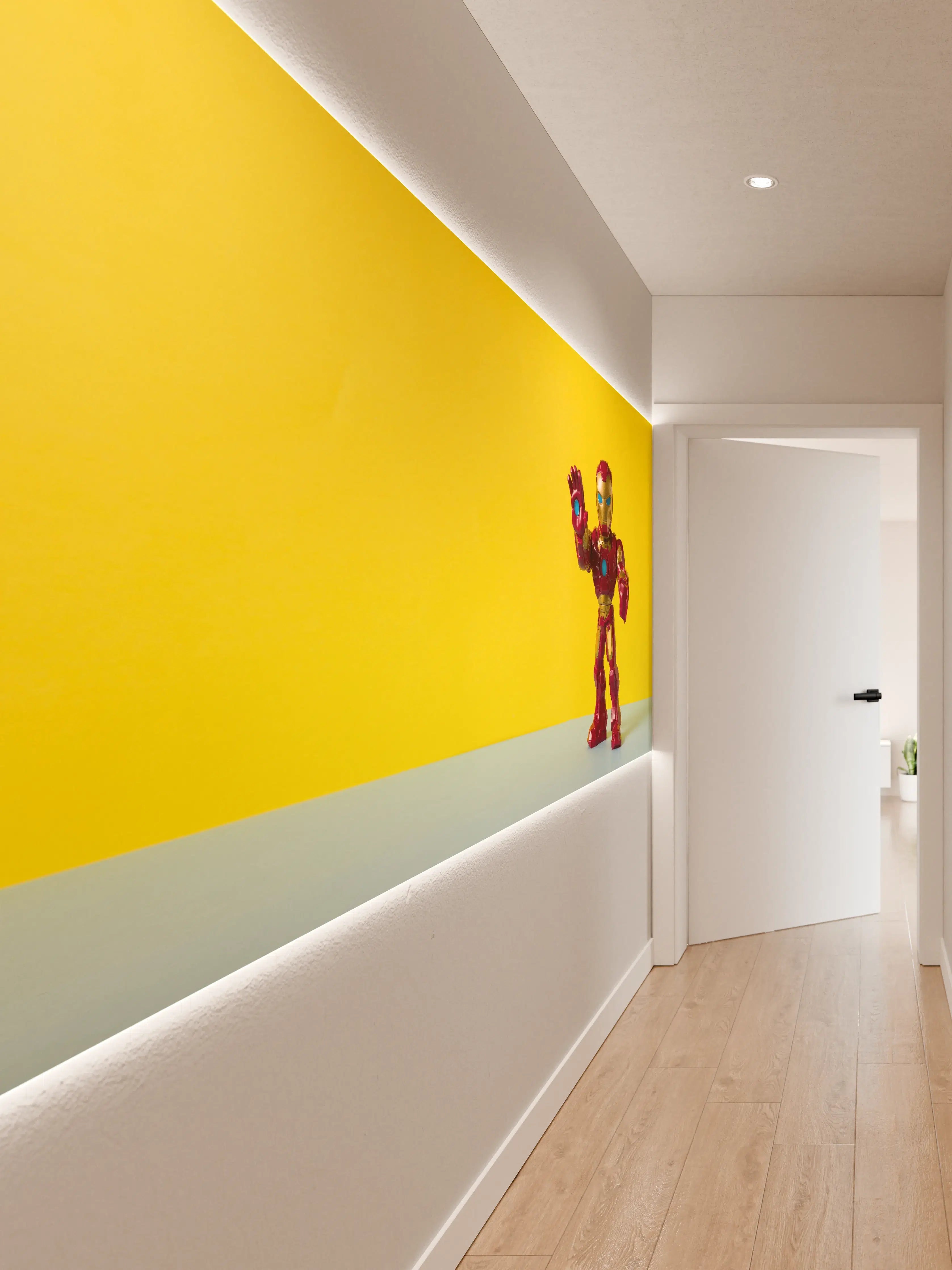 Wandverkleidung Flur - Iron Man Figur Gelber Hintergrund