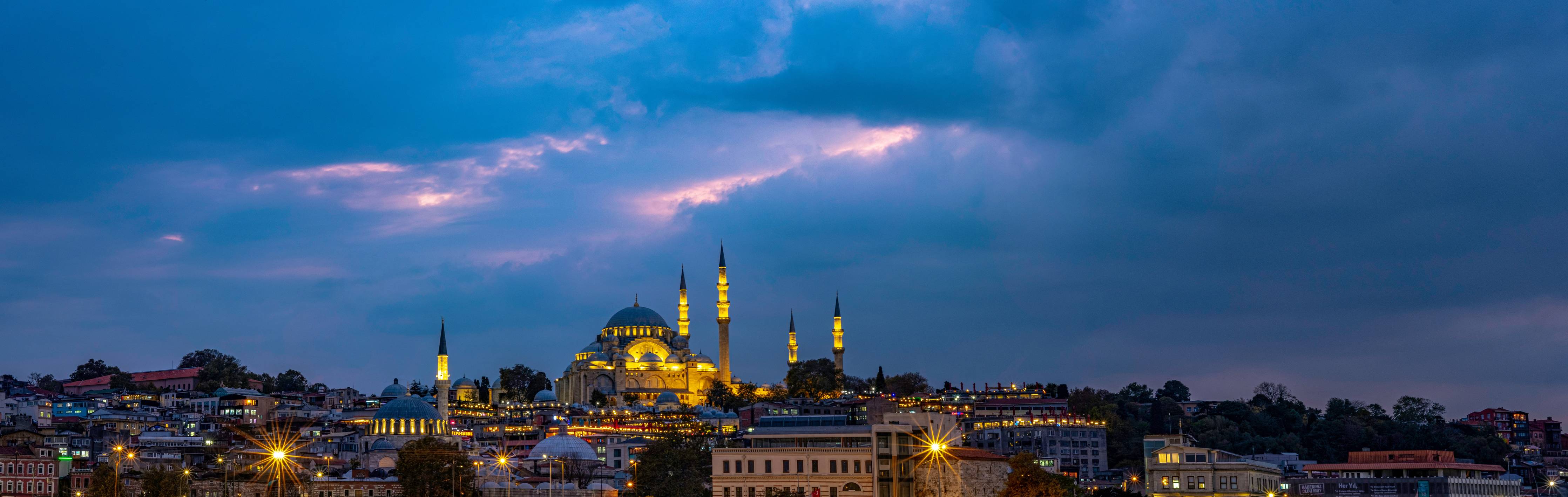 Wandverkleidung Flur-Istanbul Skyline Blau-Gold
