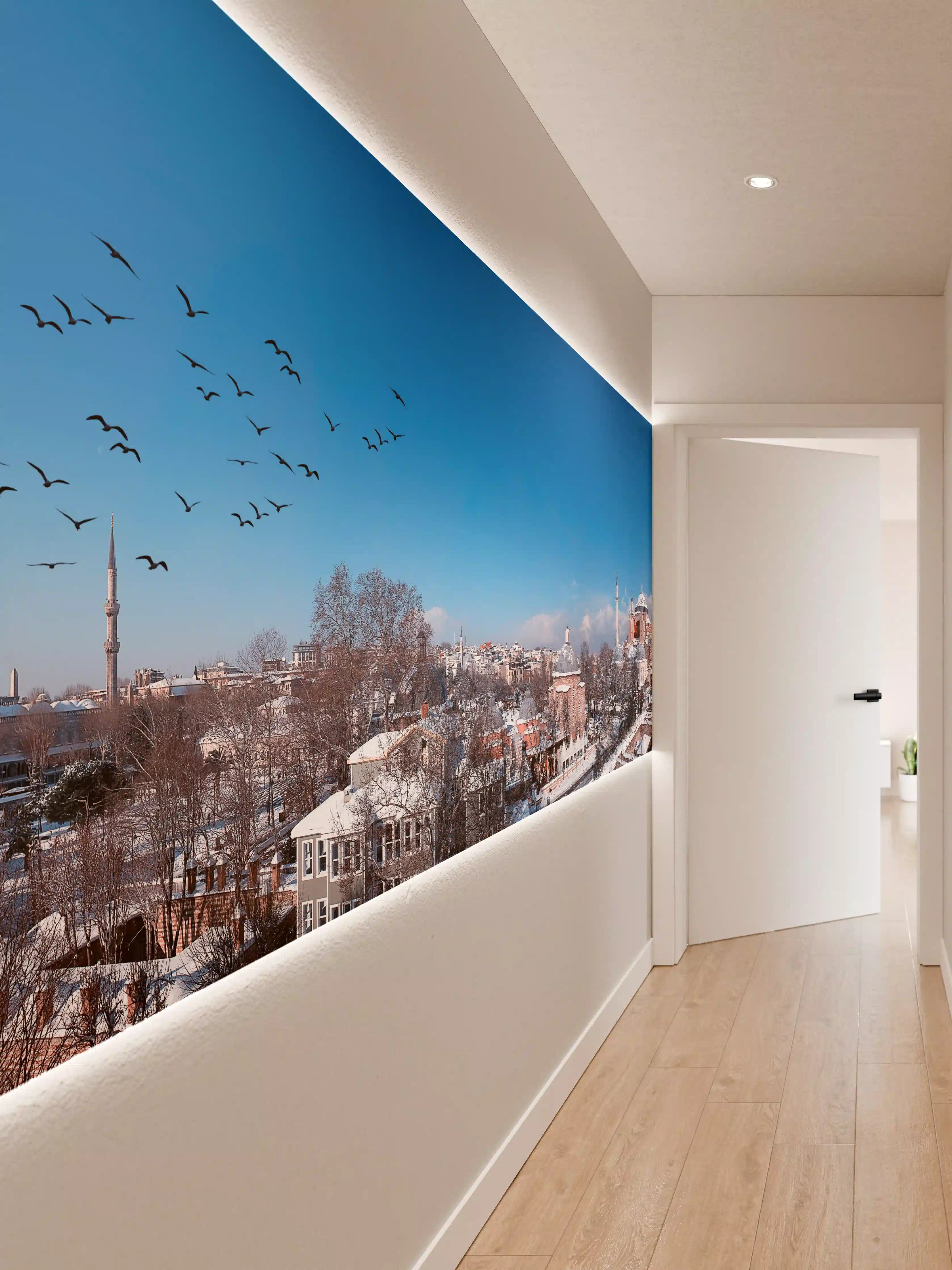 Wandverkleidung Flur - Istanbul Skyline Blau-Weiß