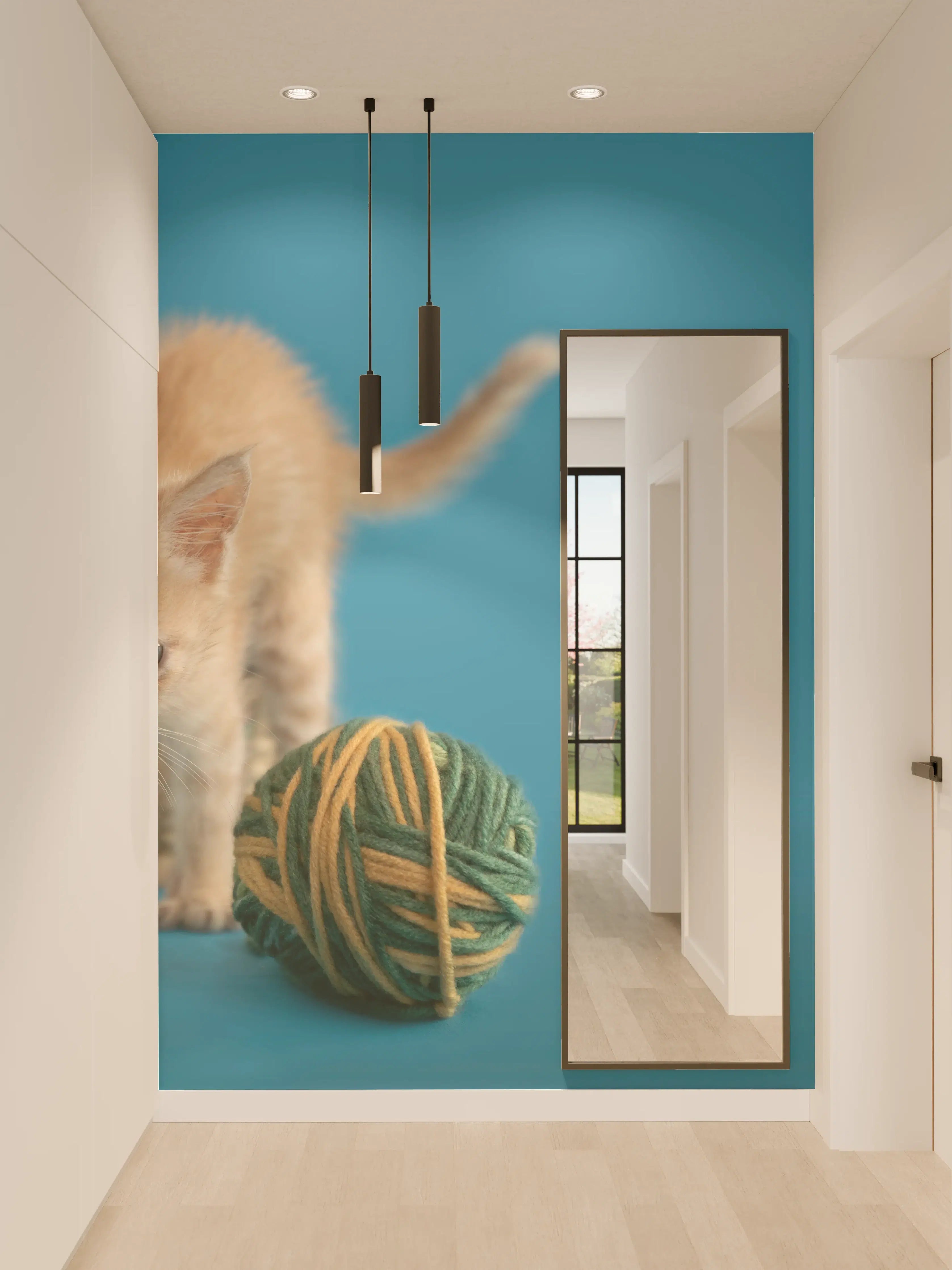 Wandverkleidung Flur - Katzenbaby spielt mit Wollknollen