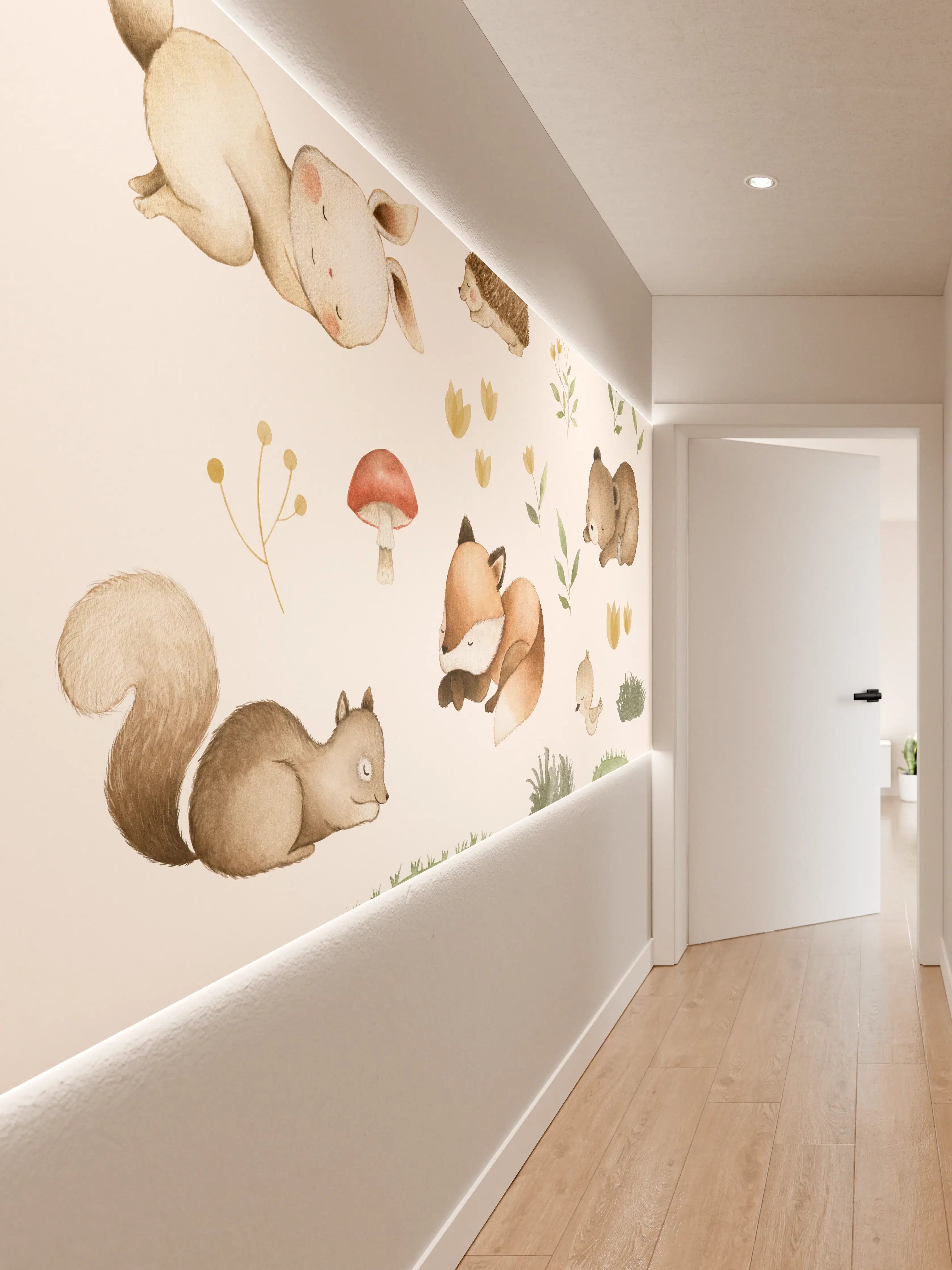 Wandverkleidung Flur - Kindermotiv - Schlafende Tierchen