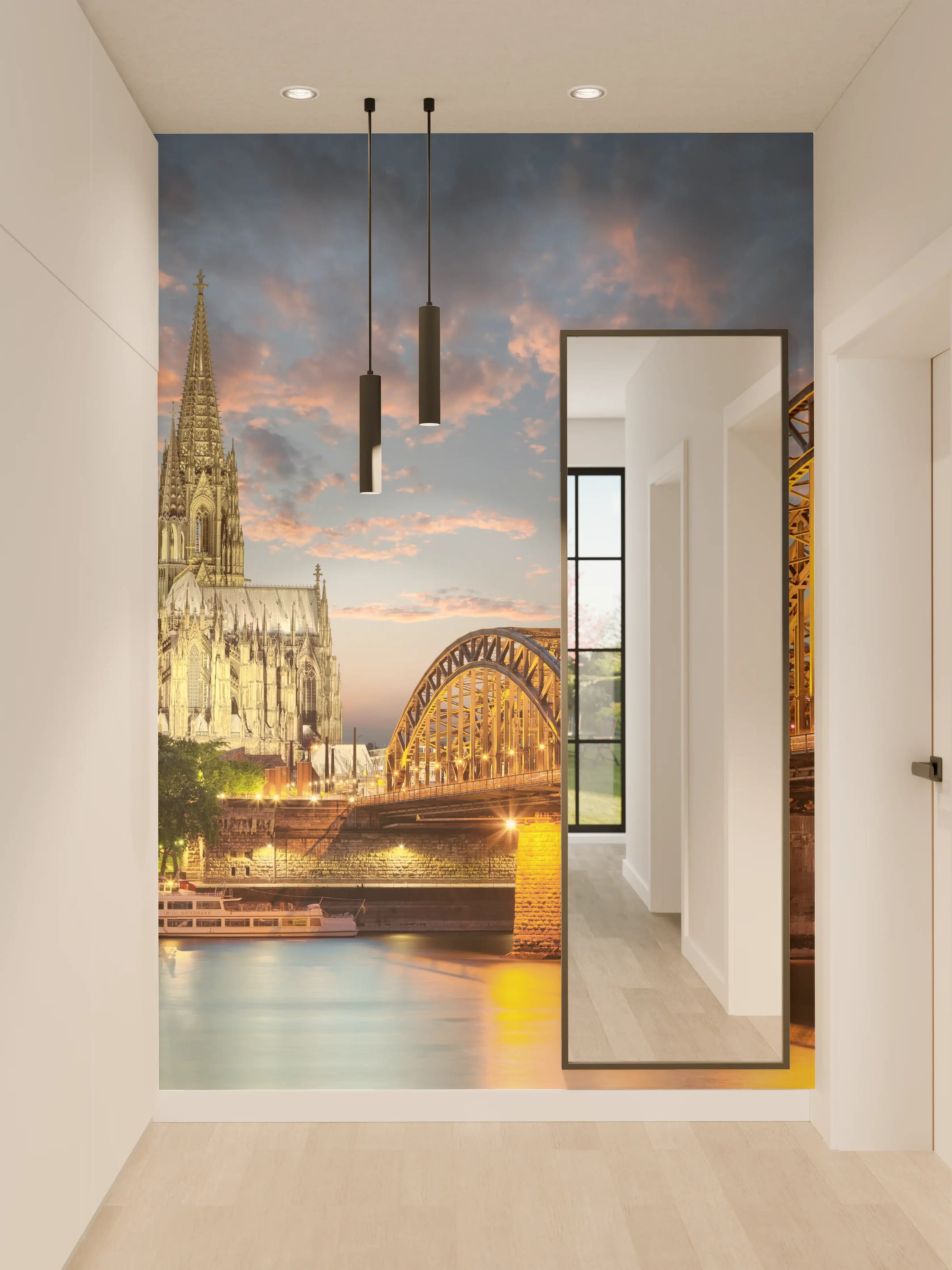 Wandverkleidung Flur - Kölner Dom & Hohenzollernbrücke bei Sonnenuntergang