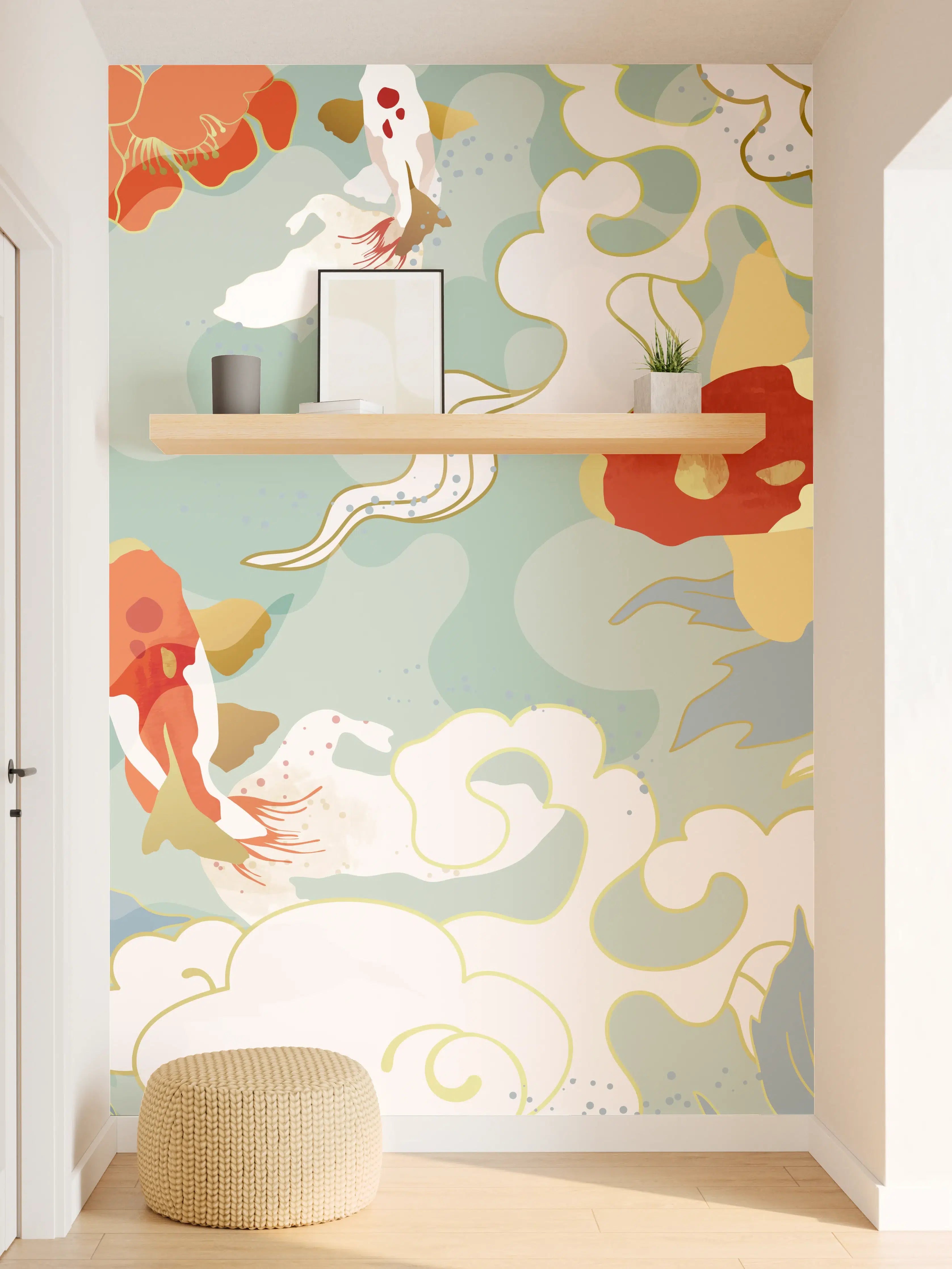 Wandverkleidung Flur - Koi-Fisch Muster Pastell