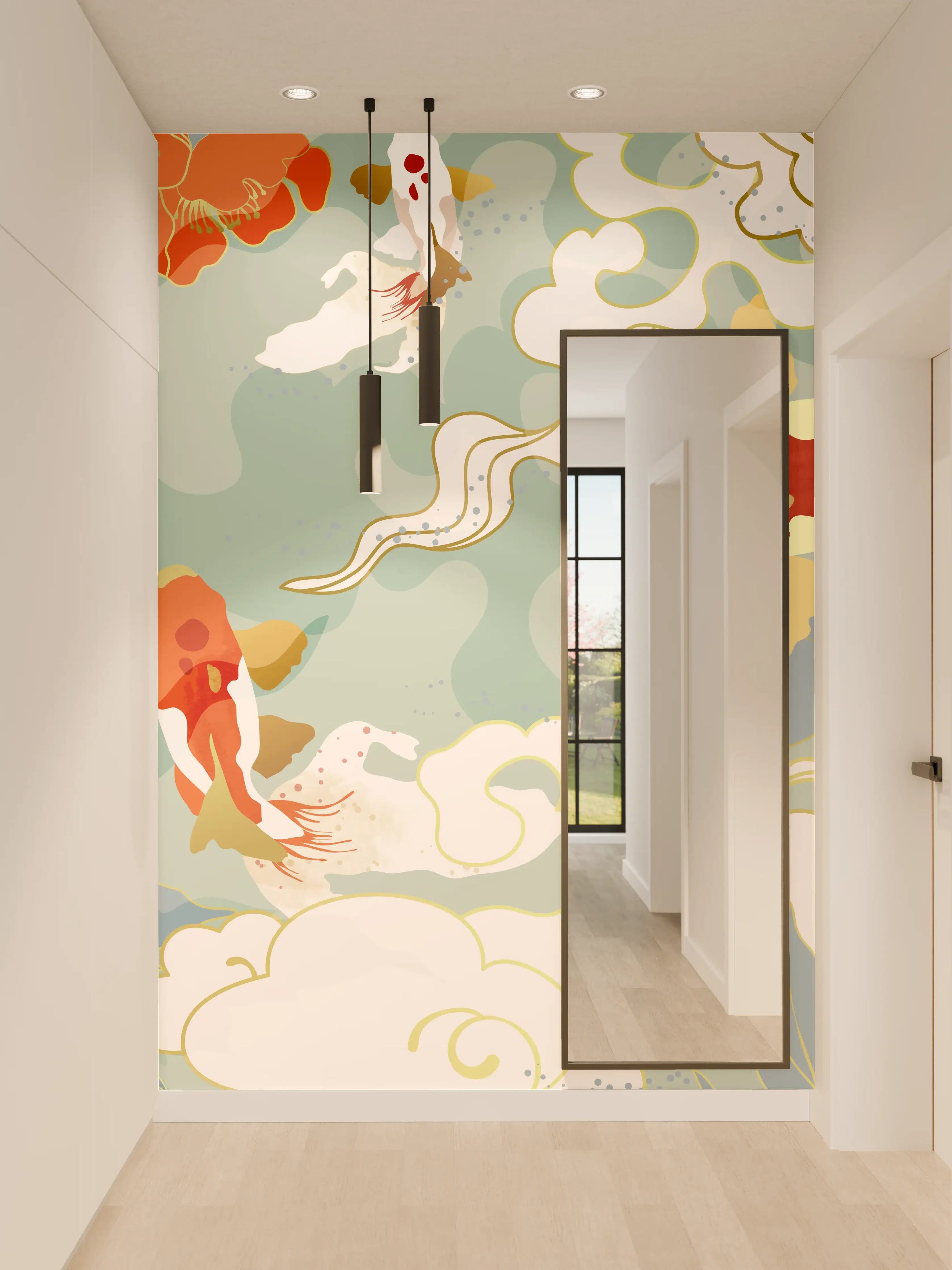 Wandverkleidung Flur - Koi-Fisch Muster Pastell
