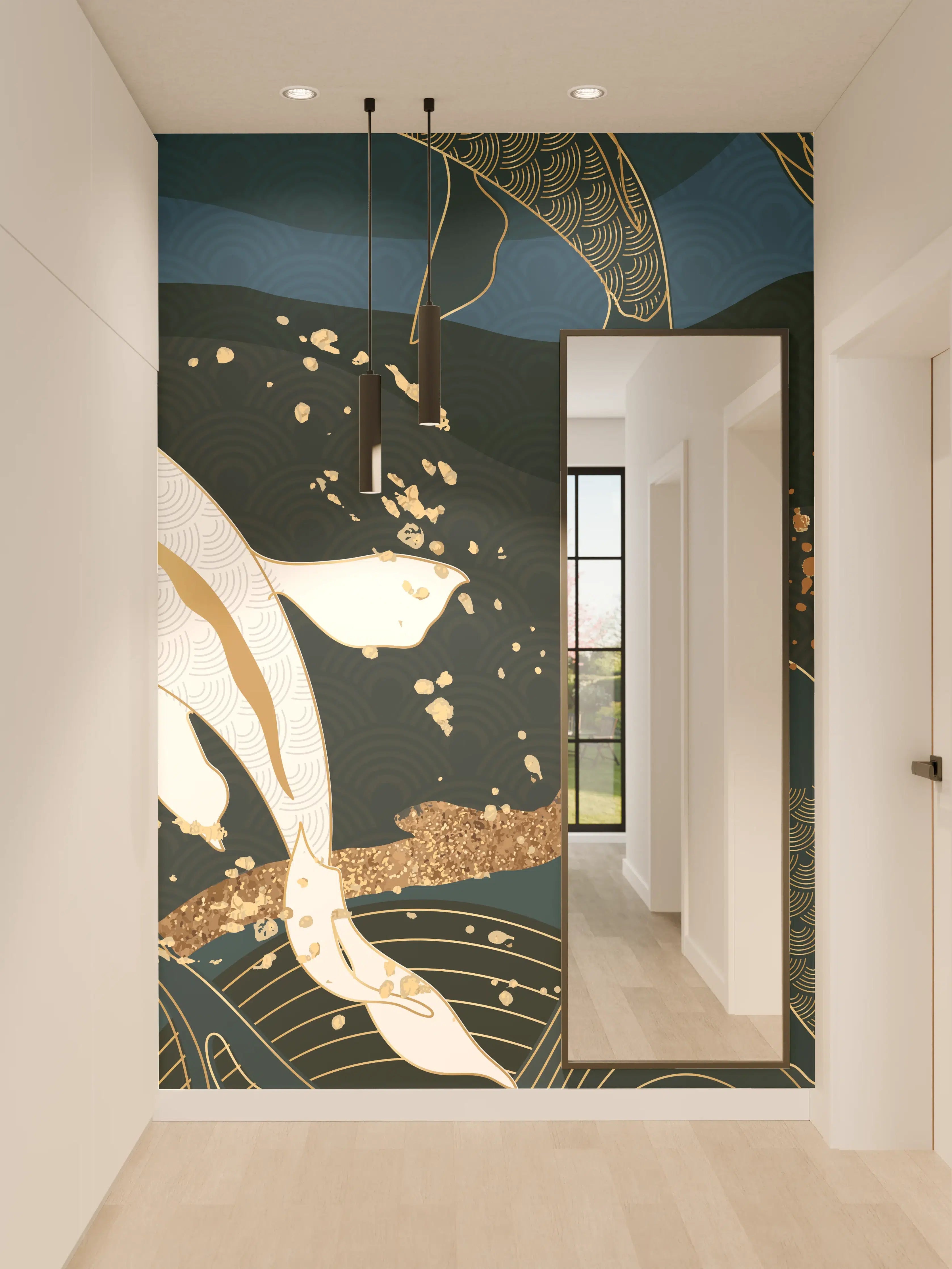 Wandverkleidung Flur - Koi-Fische Illustration Bunt