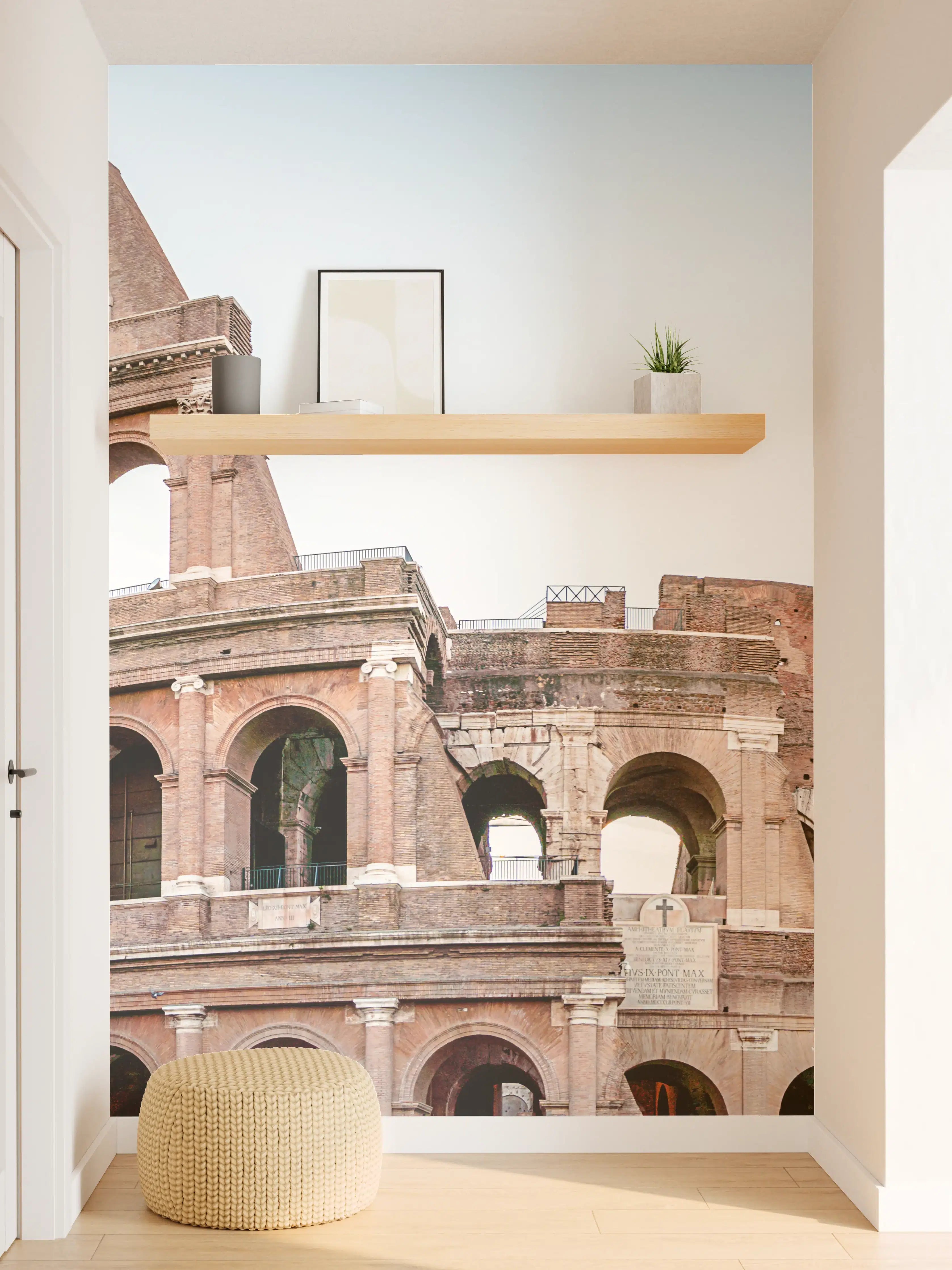 Wandverkleidung Flur - Kolosseum Panorama Rom Beige-Blau