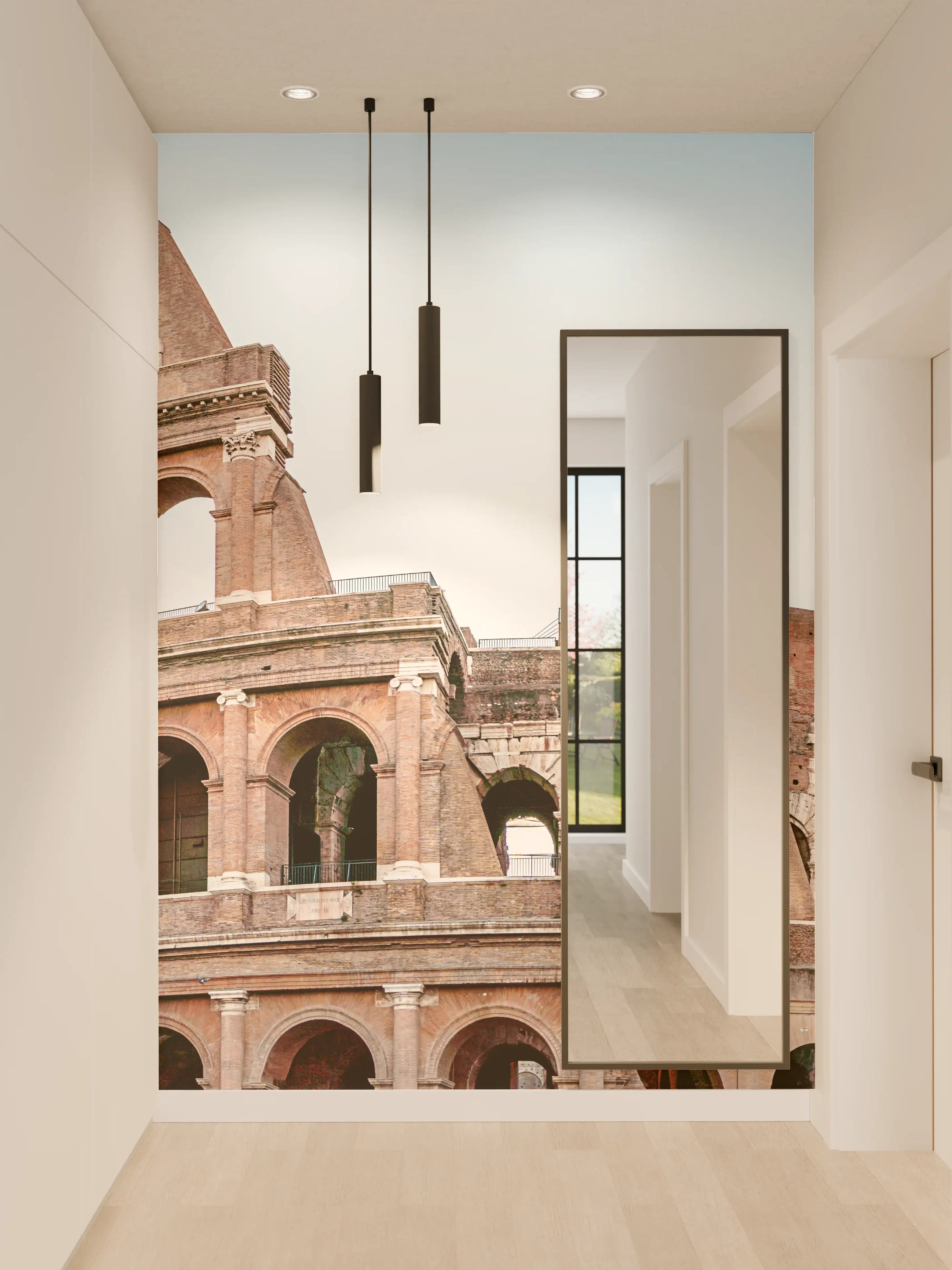 Wandverkleidung Flur - Kolosseum Panorama Rom Beige-Blau