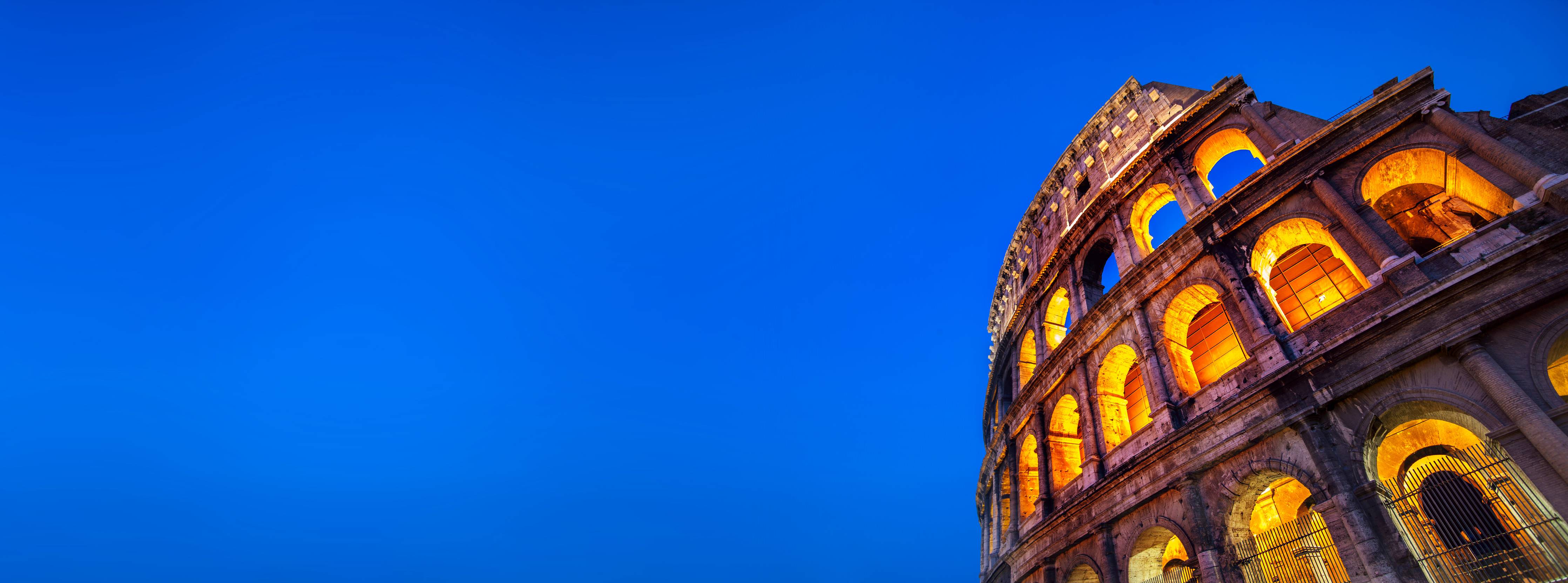 Wandverkleidung Flur-Kolosseum bei Nacht Blau-Orange