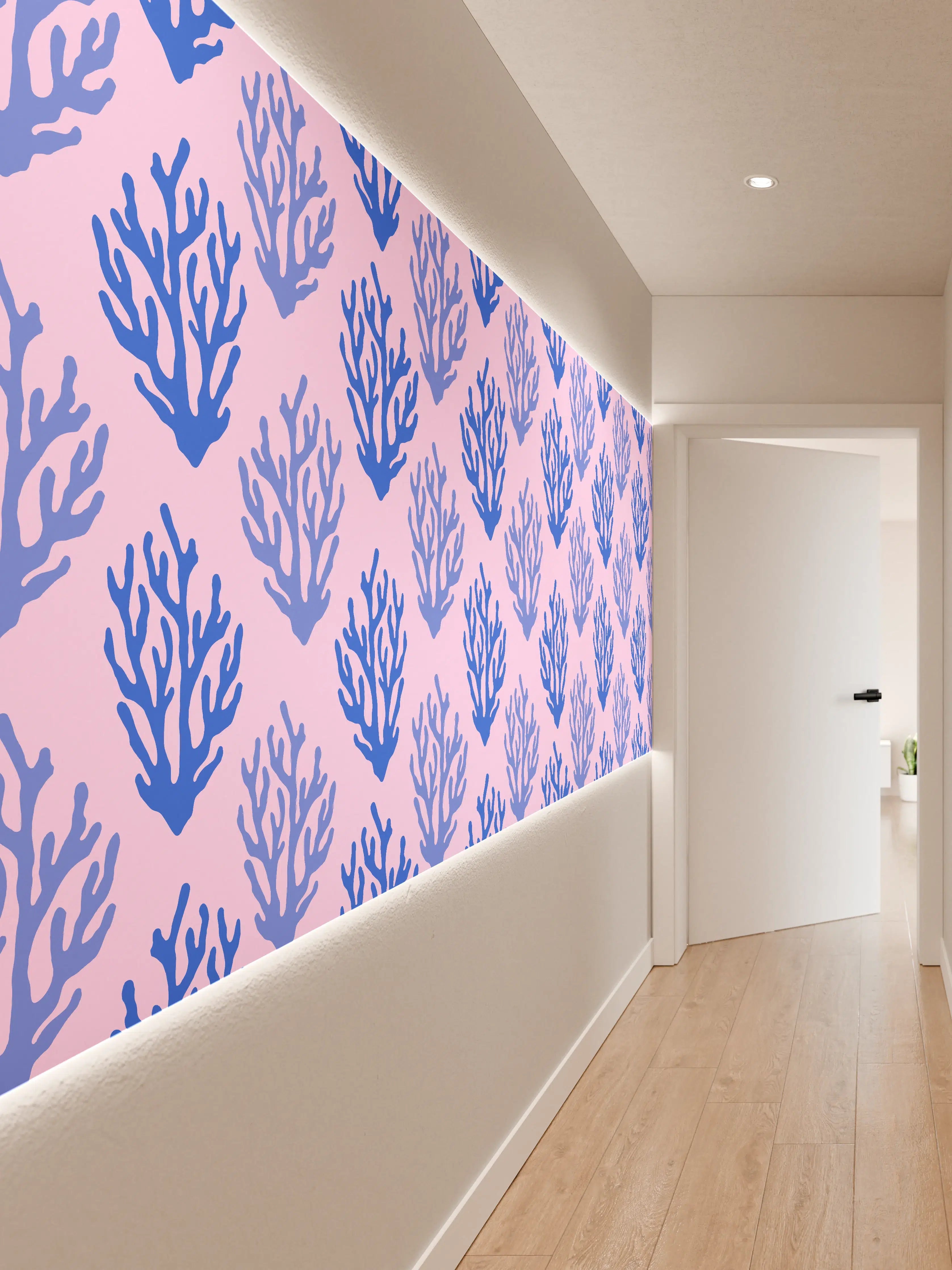 Wandverkleidung Flur - Korallenmuster Blau-Rosa