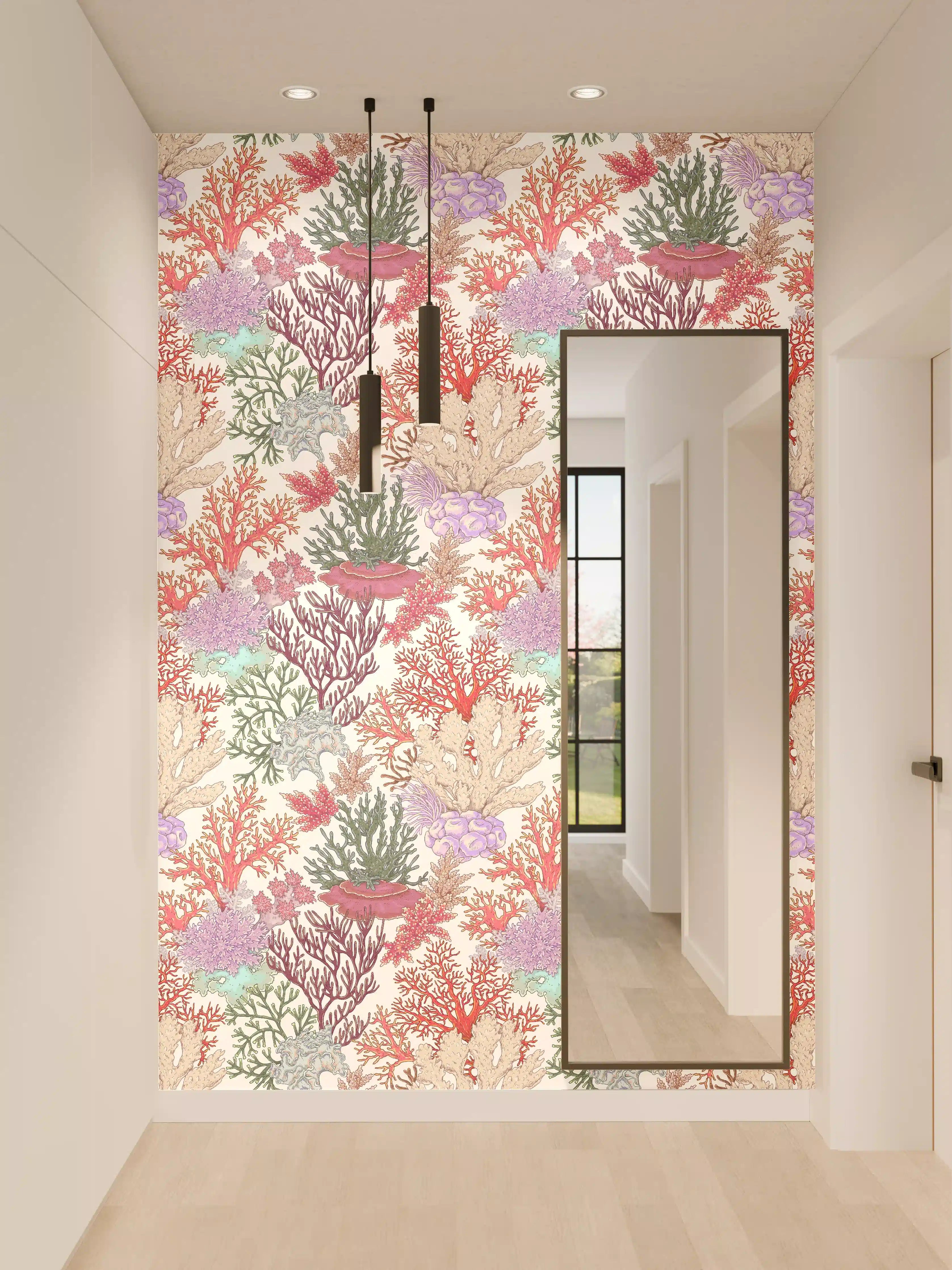 Wandverkleidung Flur - Korallenmuster Rosa-Beige