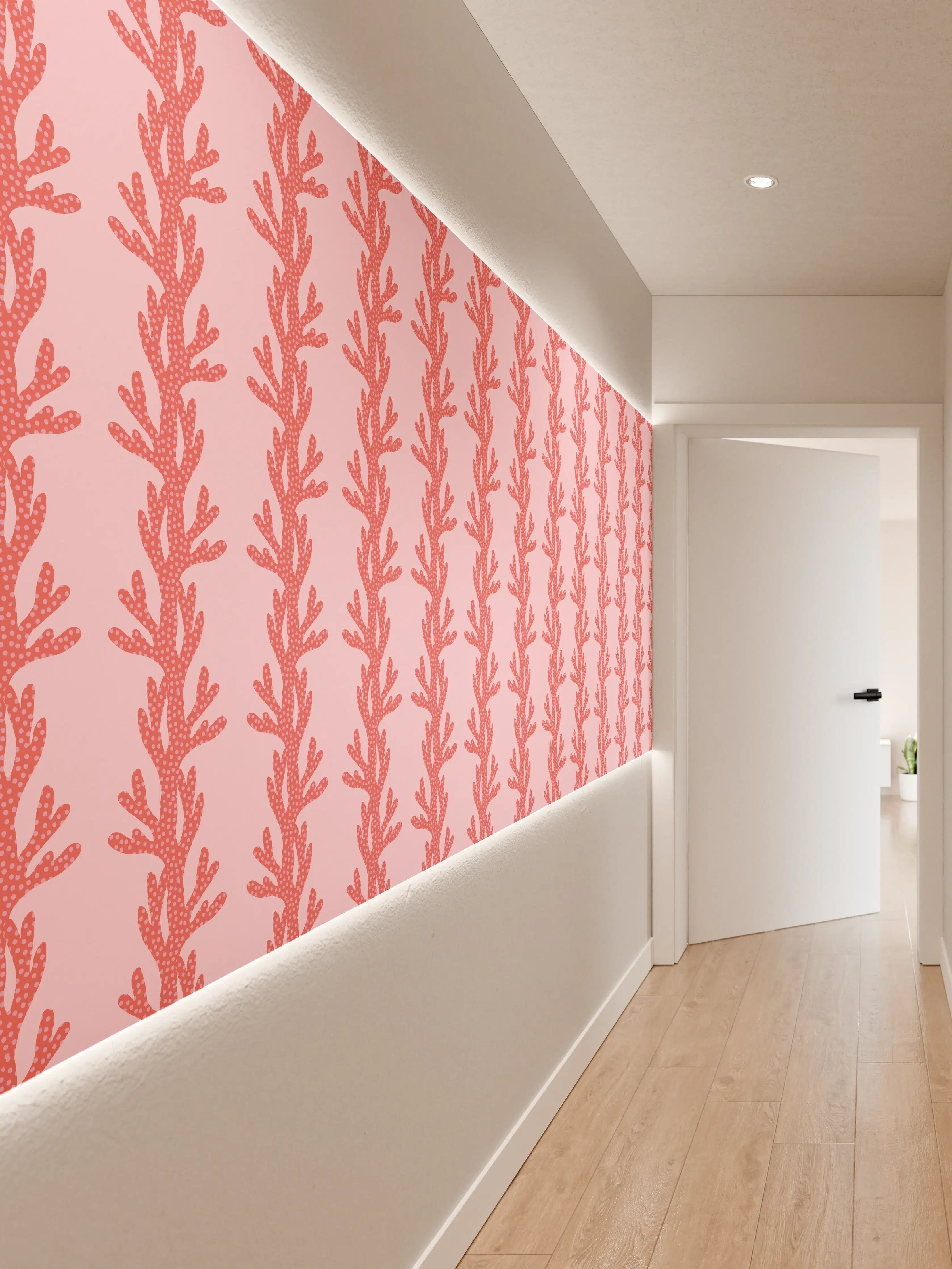Wandverkleidung Flur - Korallenmuster Rosa Tapete