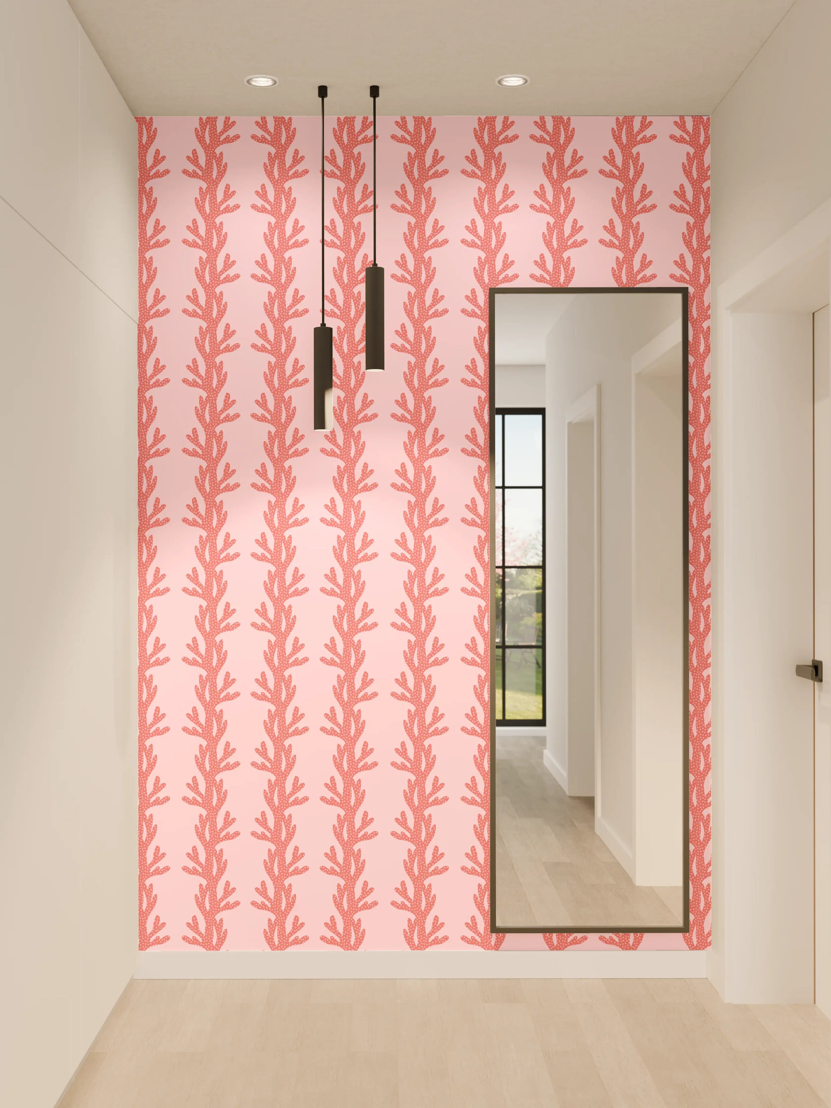 Wandverkleidung Flur - Korallenmuster Rosa Tapete