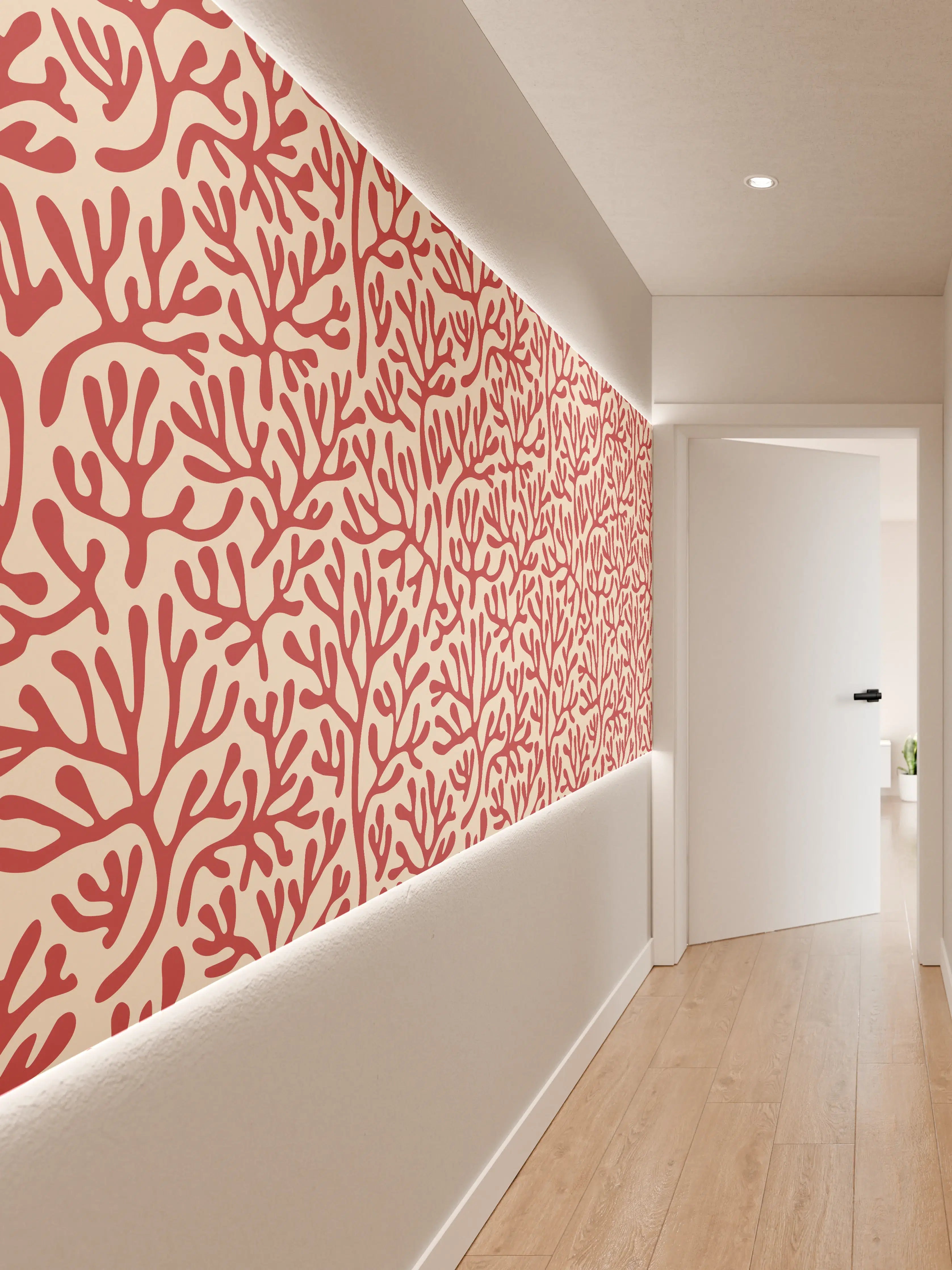 Wandverkleidung Flur - Korallenmuster Rot-Beige