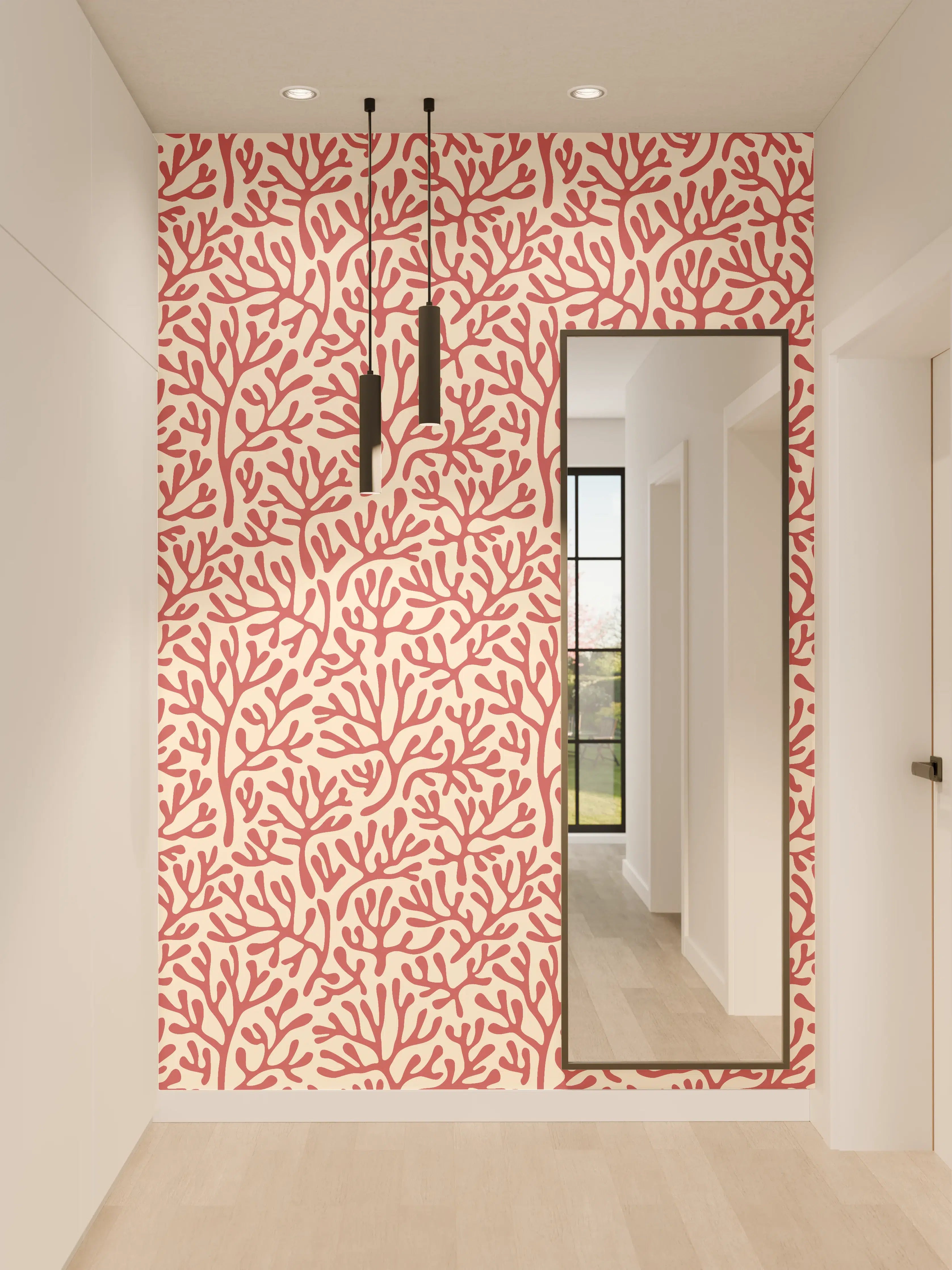 Wandverkleidung Flur - Korallenmuster Rot-Beige