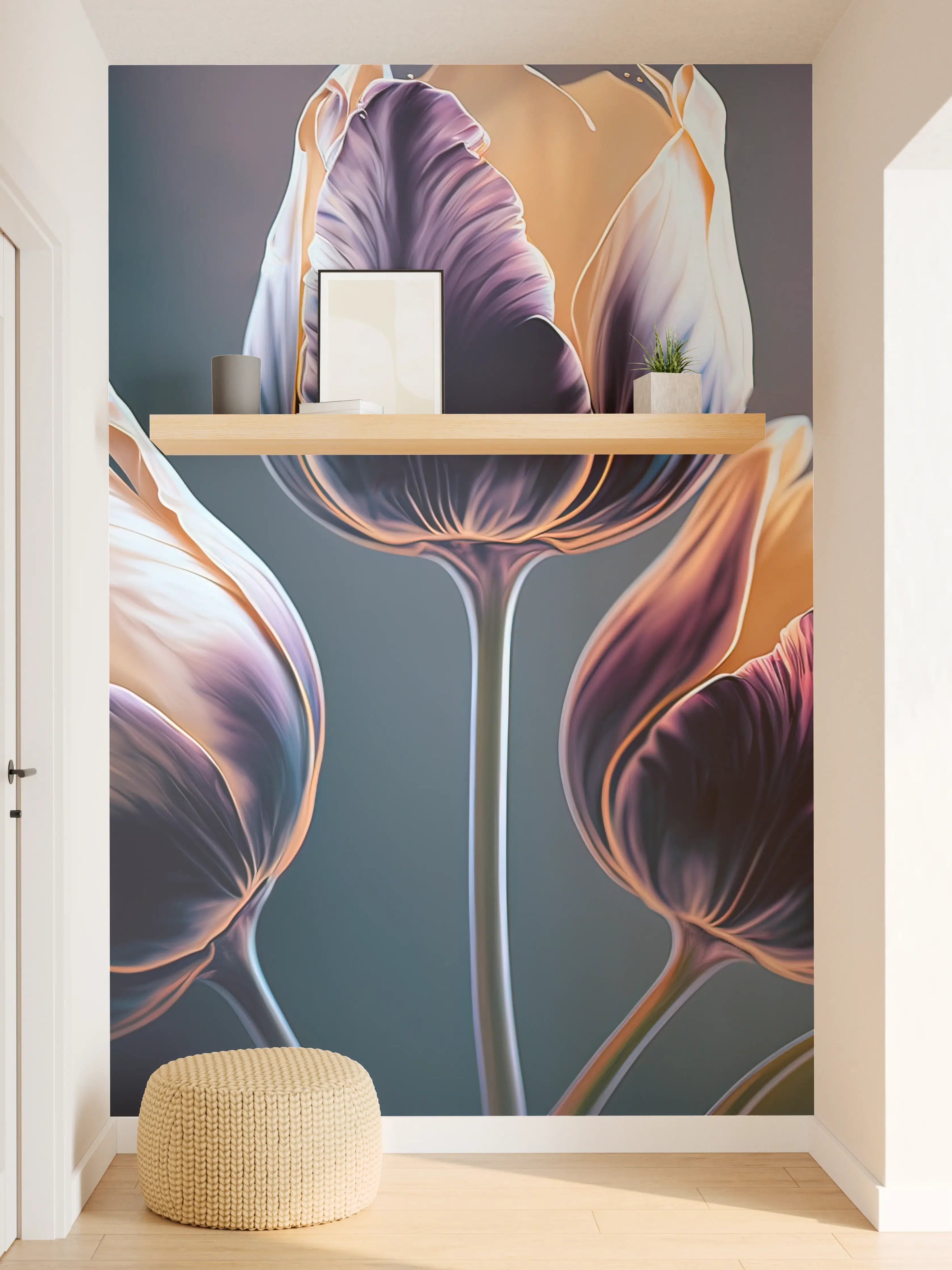 Wandverkleidung Flur - Künstlerische Tulpen in lebendigen Farben