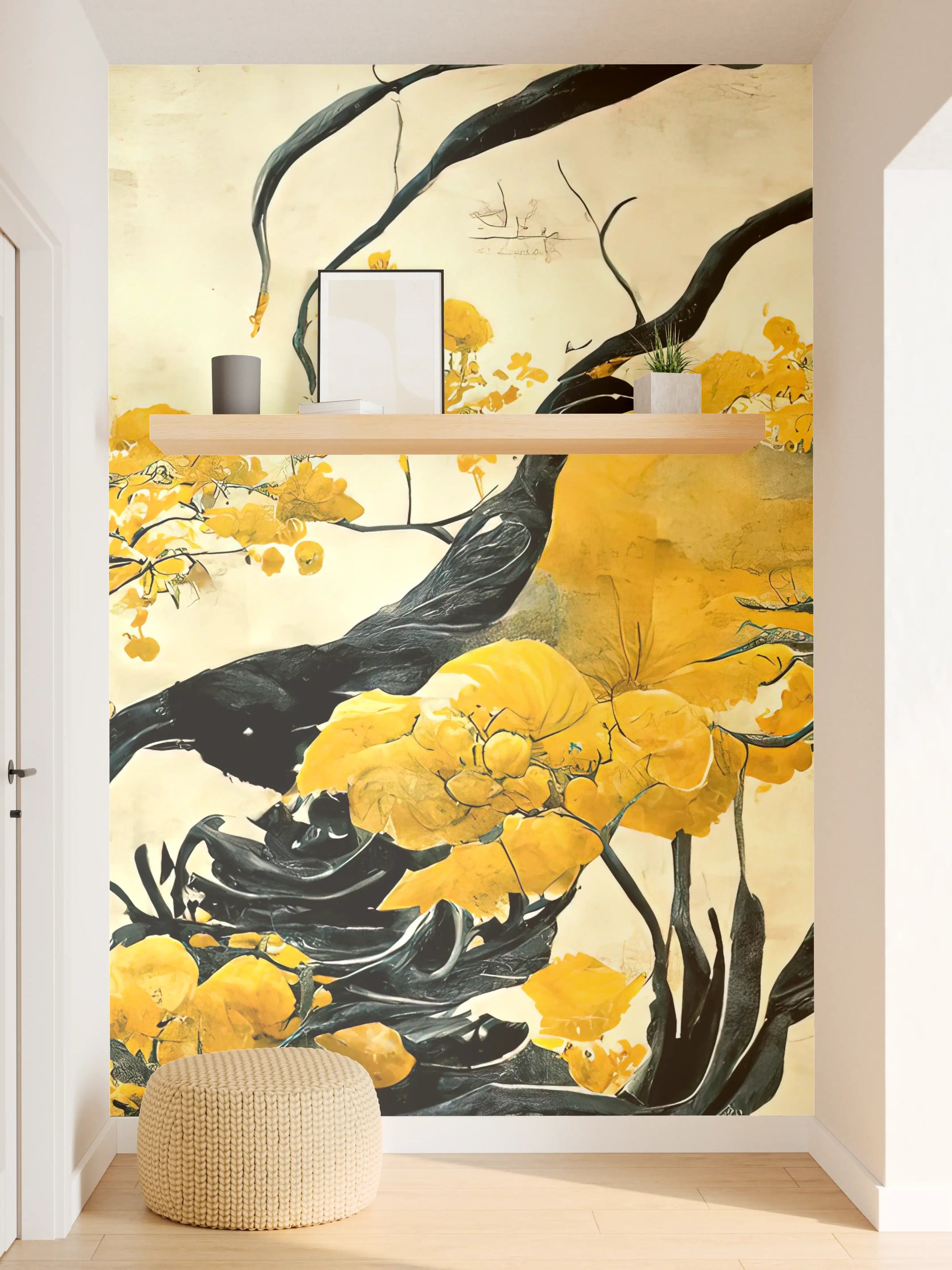Wandverkleidung Flur - Kunstvolle Baumlandschaft mit saisonaler Farbpalette