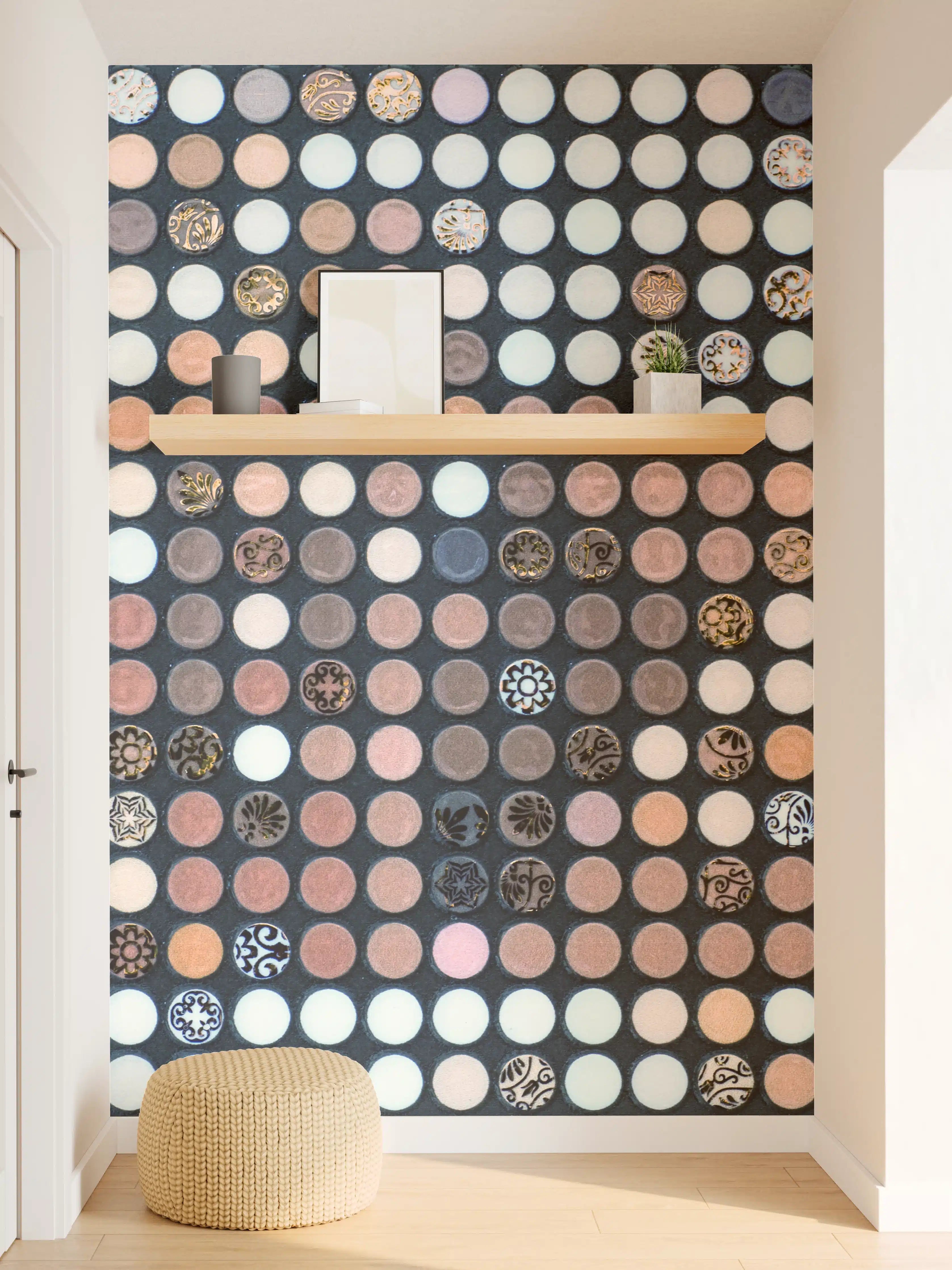 Wandverkleidung Flur - Kunstvolles Mosaik in dunklen Tönen