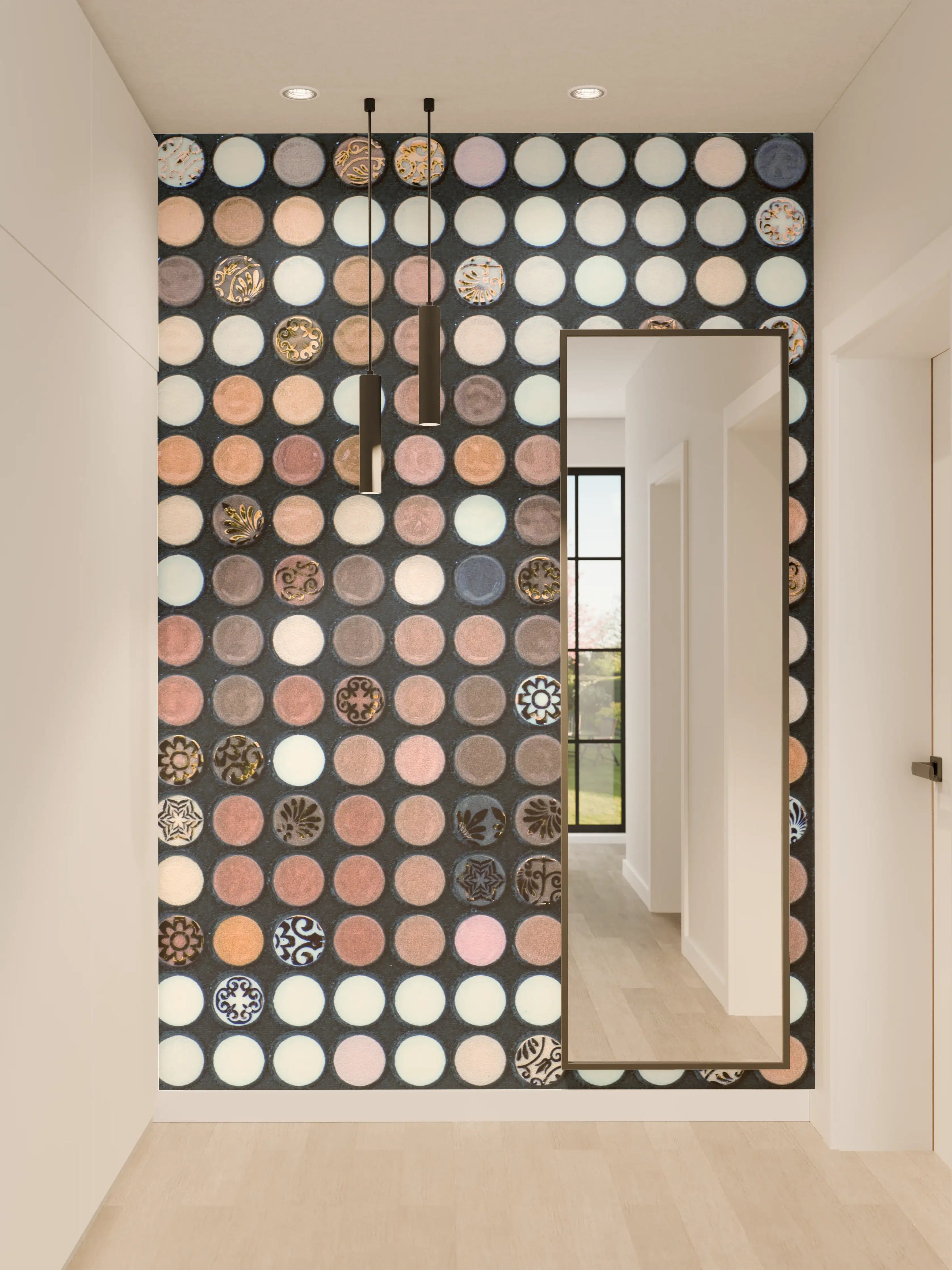Wandverkleidung Flur - Kunstvolles Mosaik in dunklen Tönen