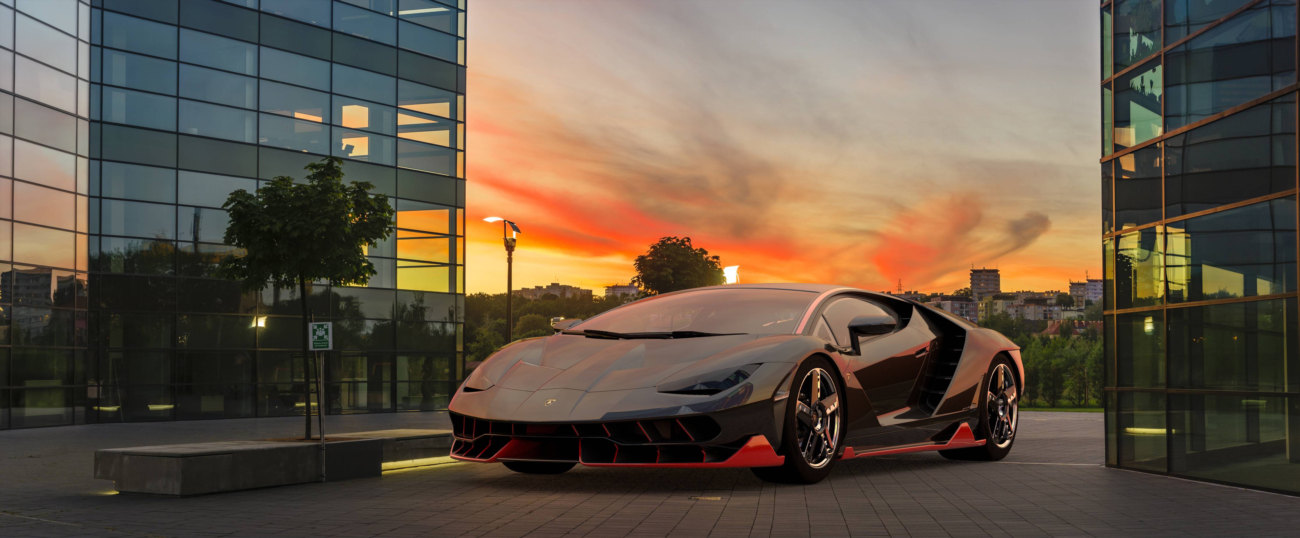 Wandverkleidung Flur-Lamborghini Centenario bei Sonnenuntergang
