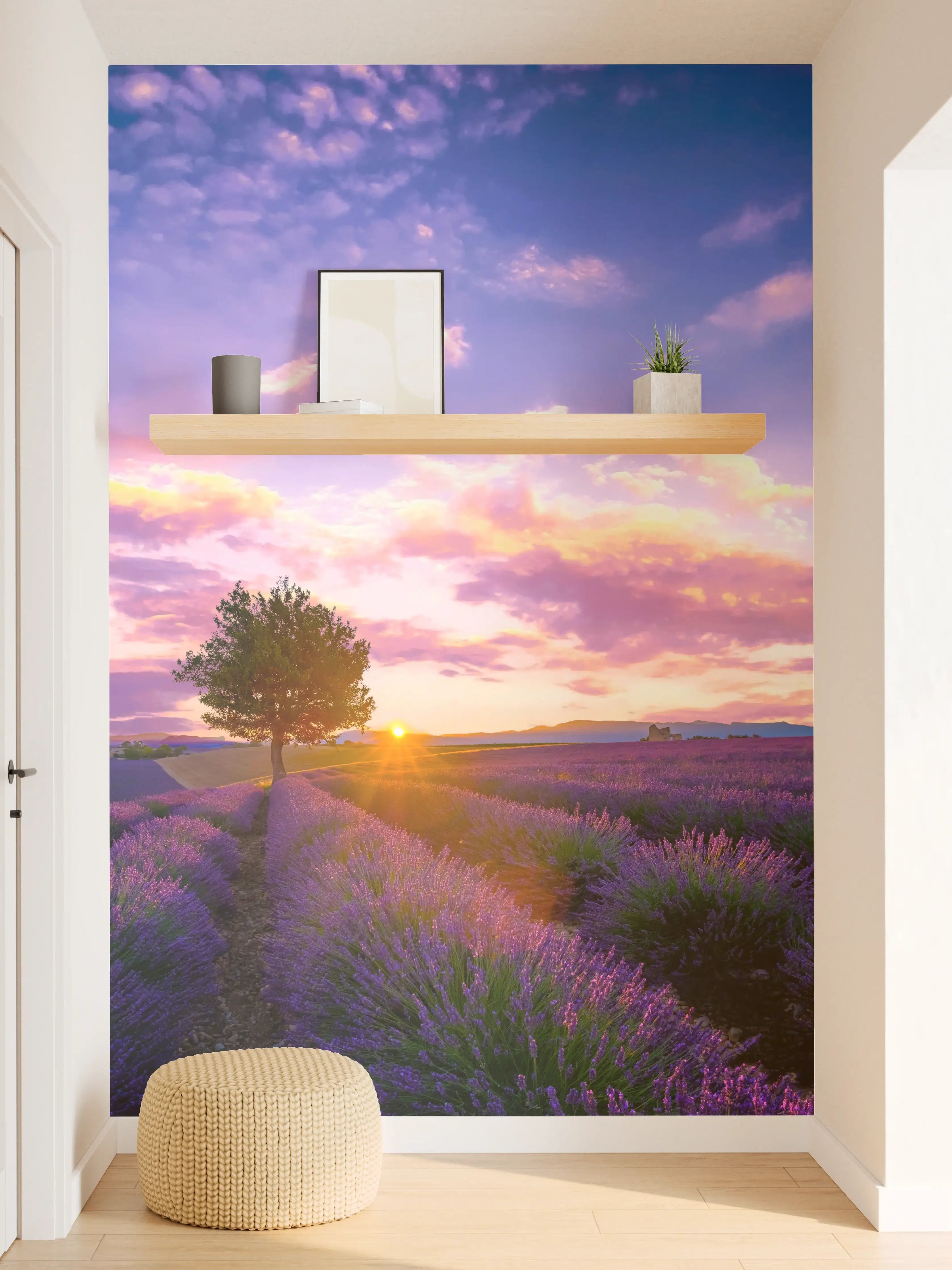 Wandverkleidung Flur - Landschaftlicher Lavendelfeld-Sonnenuntergang