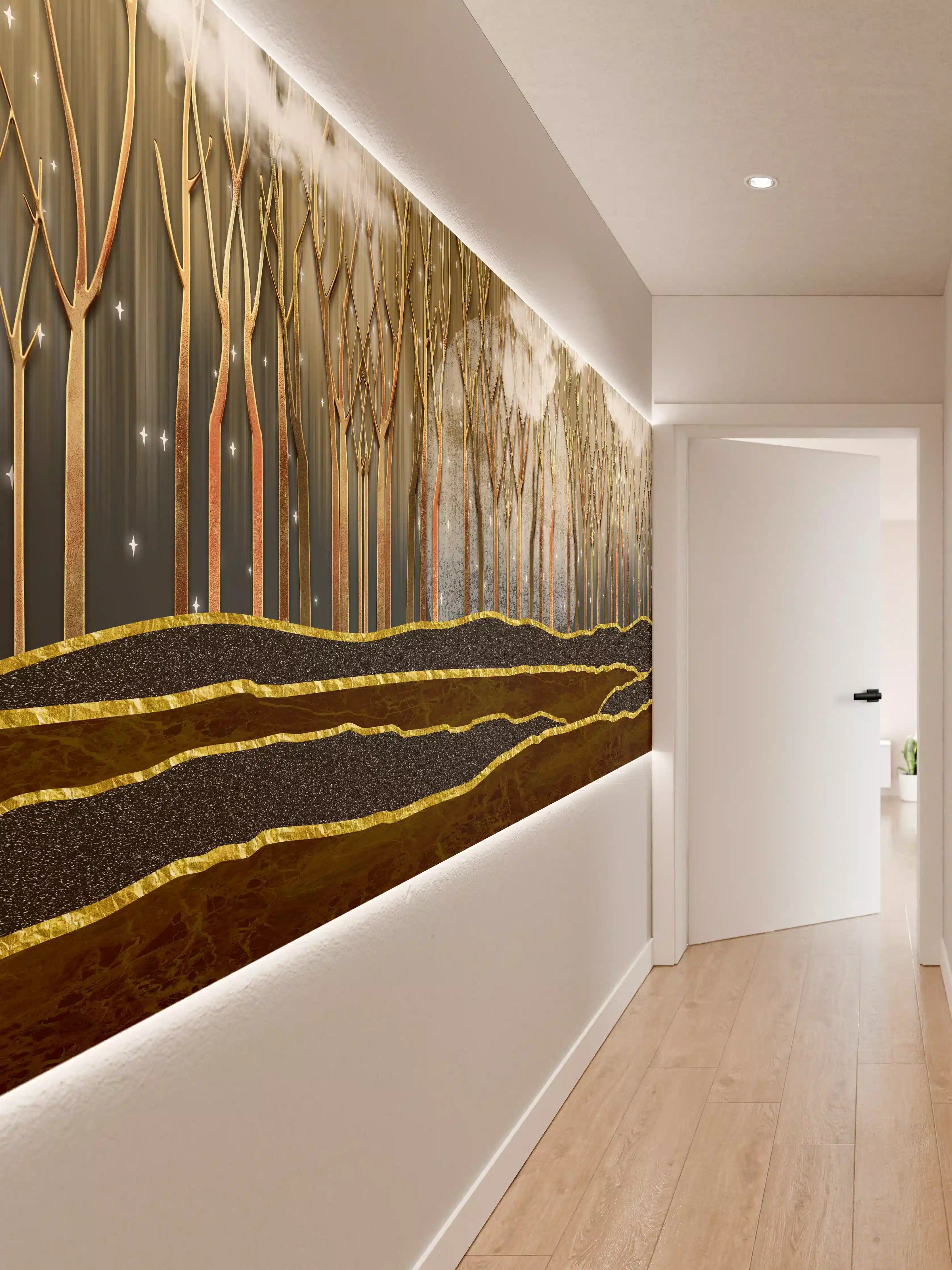 Wandverkleidung Flur - Landschafts Kunst- goldene Bäume