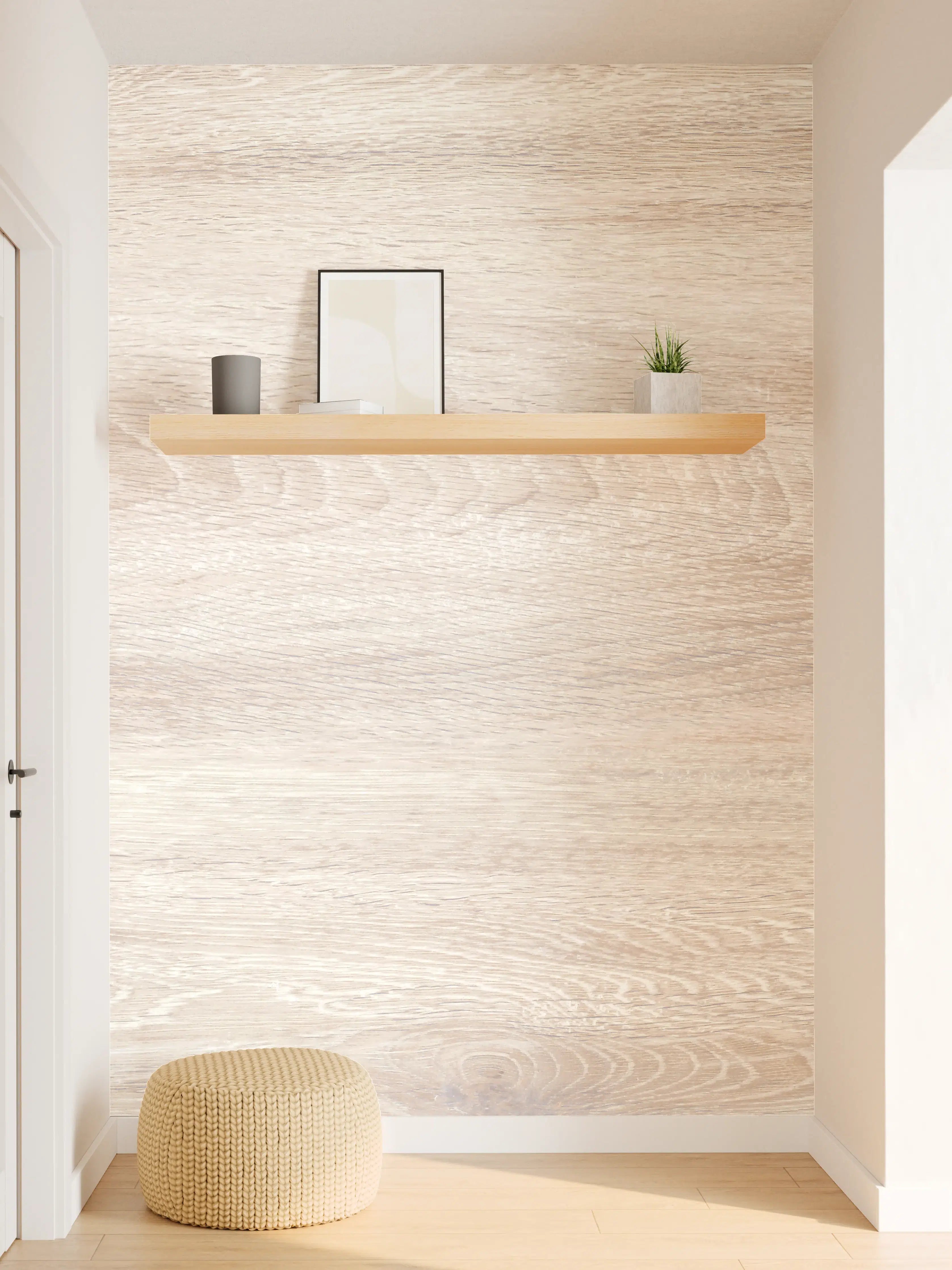 Wandverkleidung Flur - Lange beige Holzplatte