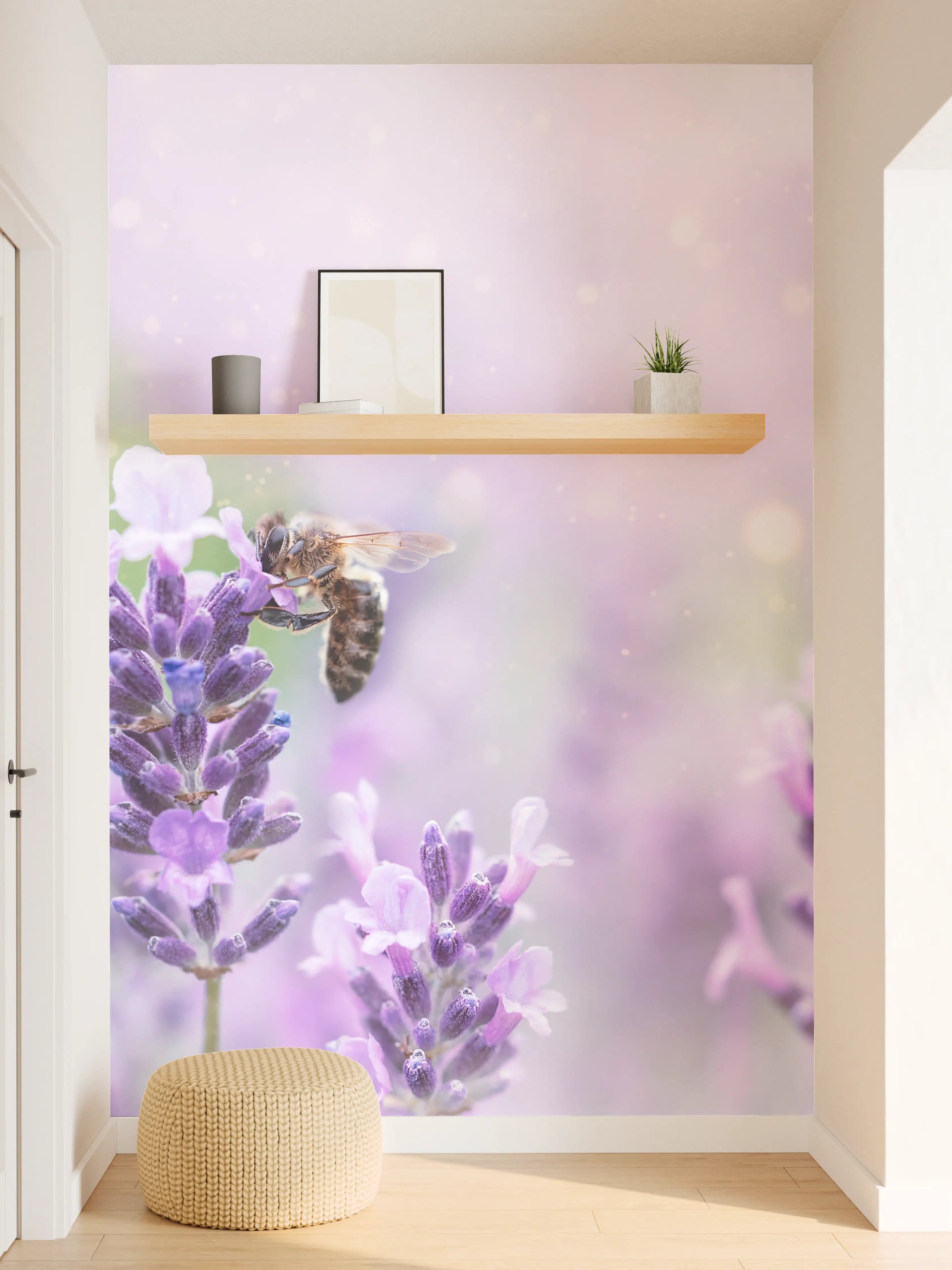Wandverkleidung Flur - Lavendelfeld mit Bienen