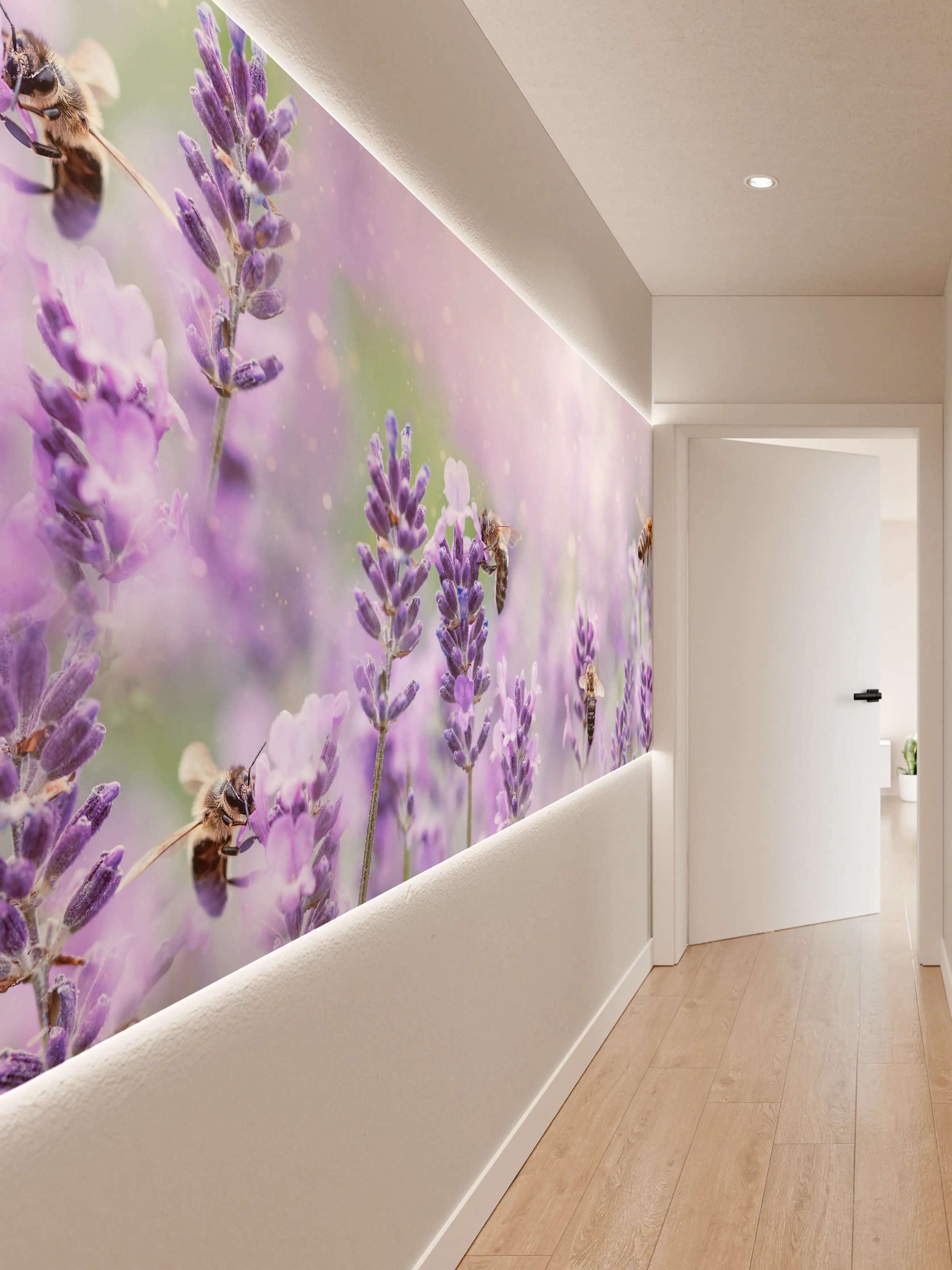 Wandverkleidung Flur - Lavendelfeld mit Bienen