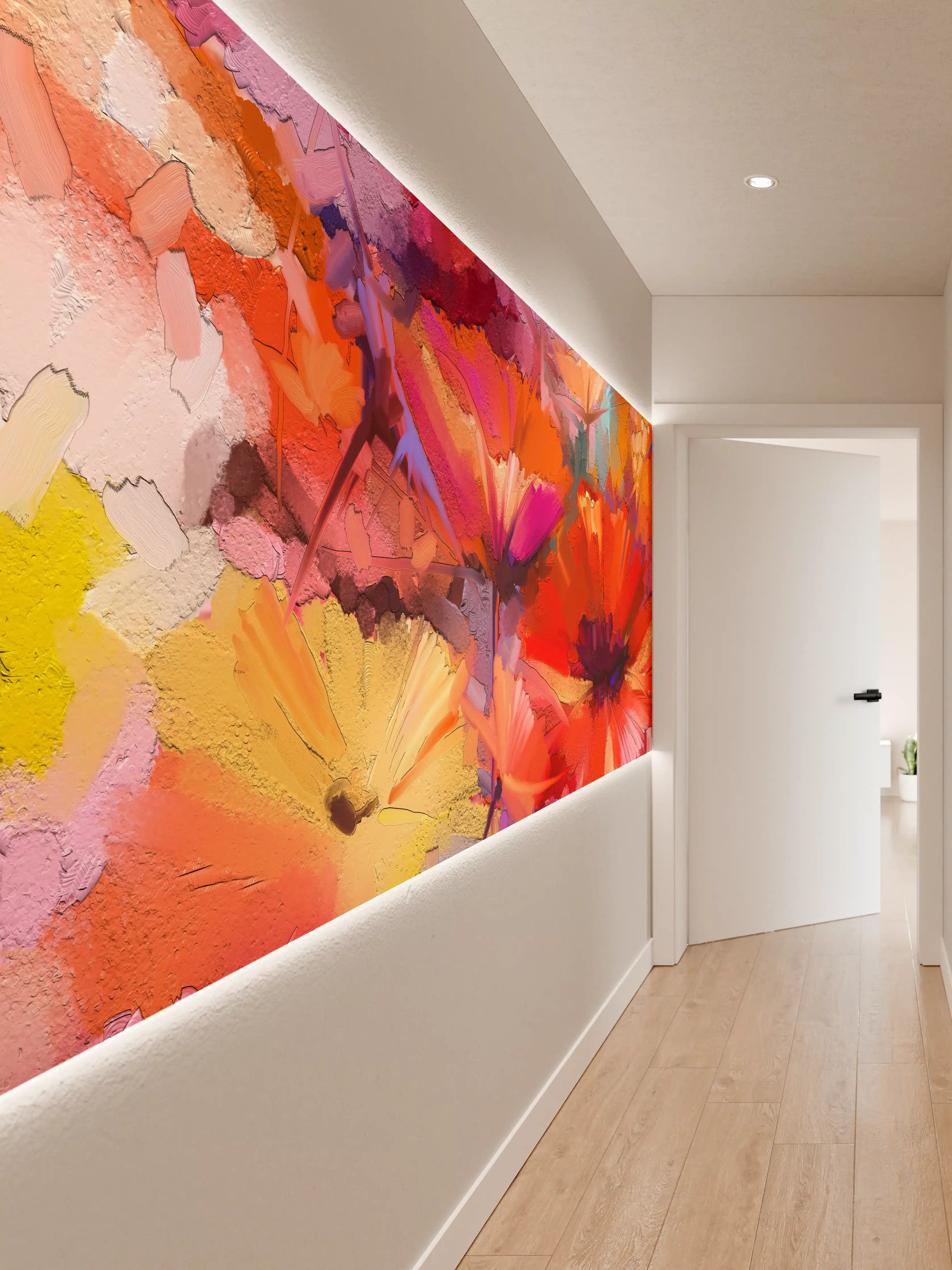 Wandverkleidung Flur - Lebendige Blumenpracht in Öl-Optik