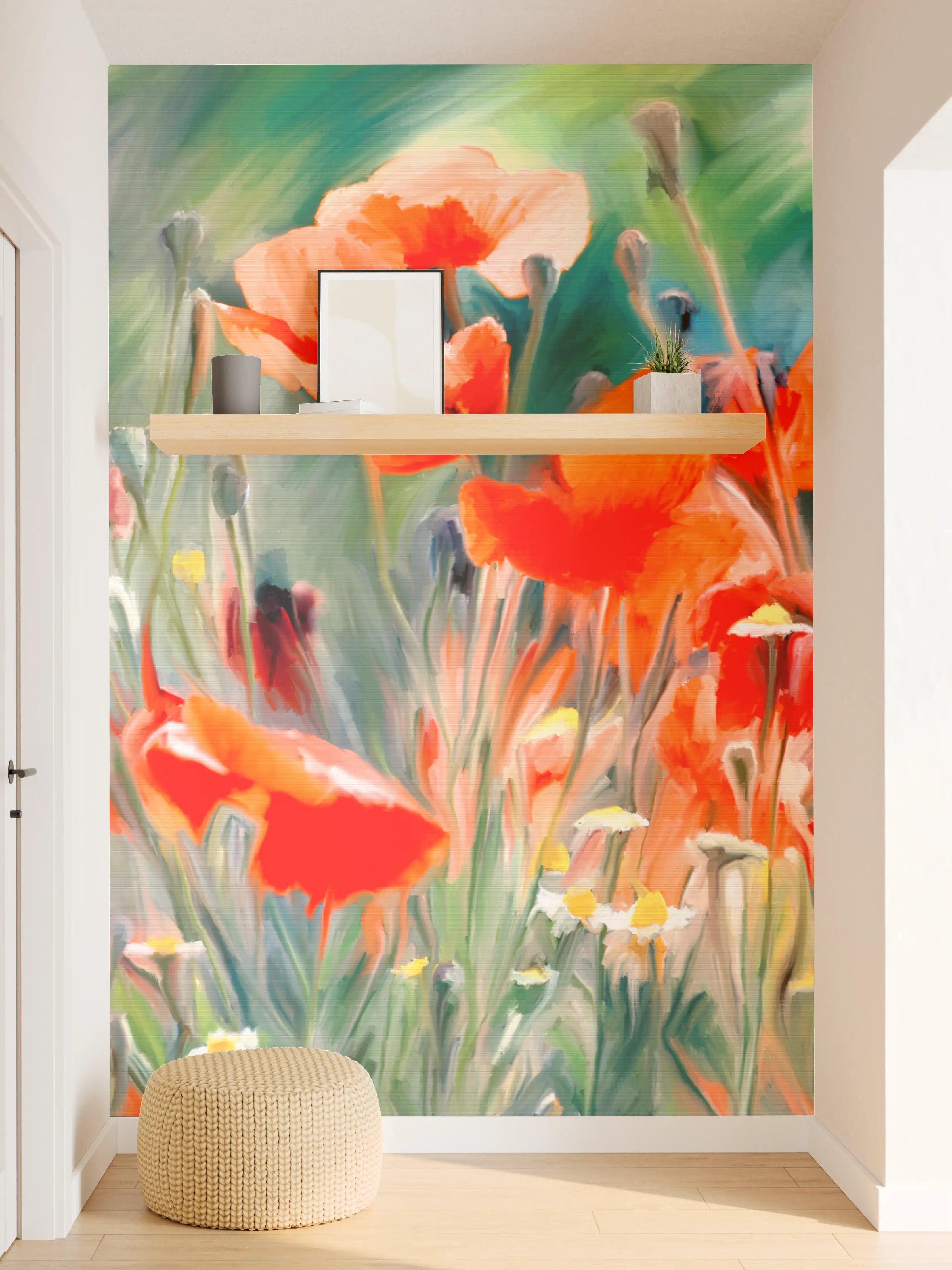 Wandverkleidung Flur - Lebendige Mohnblumen in voller Blüte
