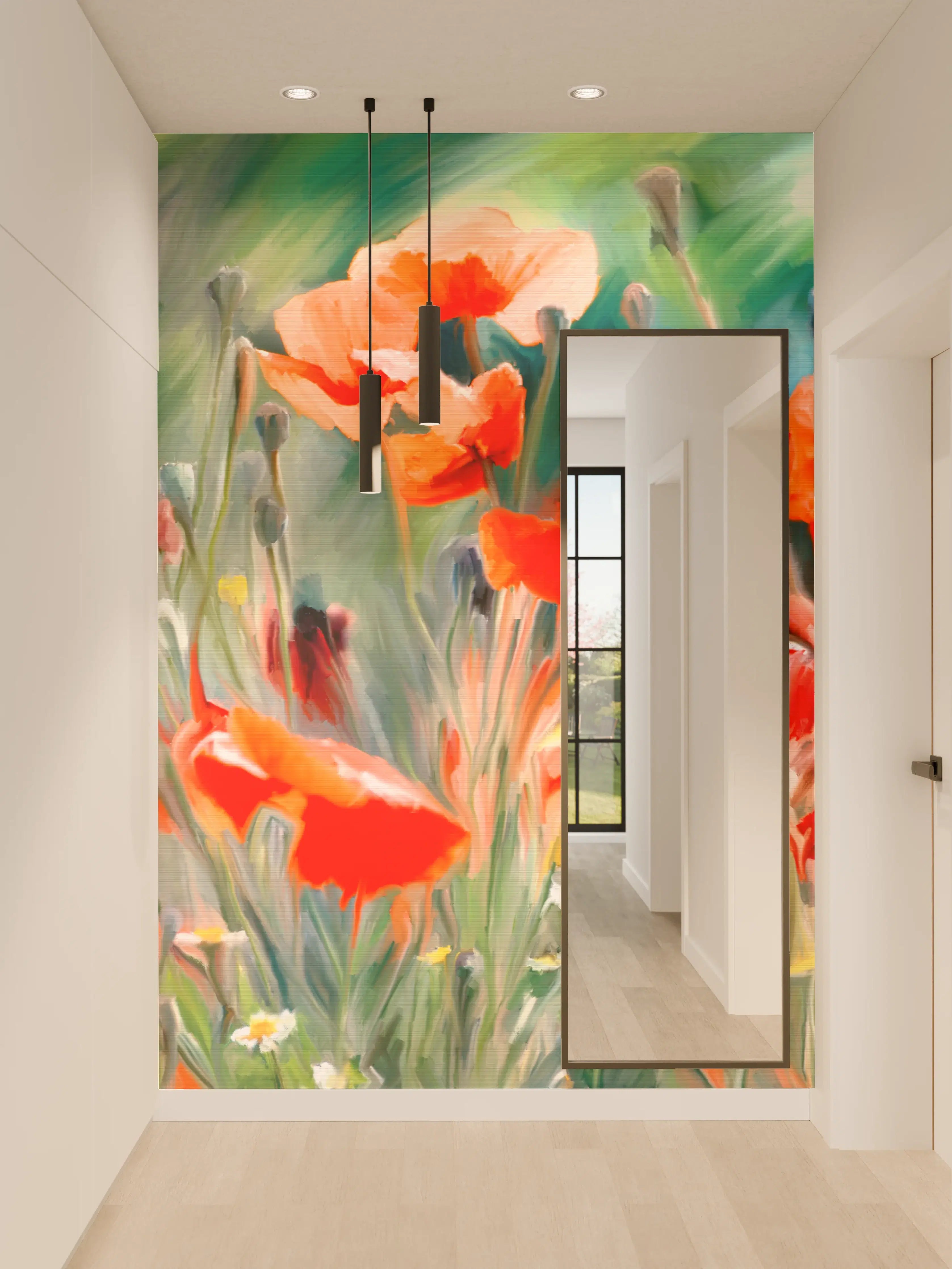 Wandverkleidung Flur - Lebendige Mohnblumen in voller Blüte
