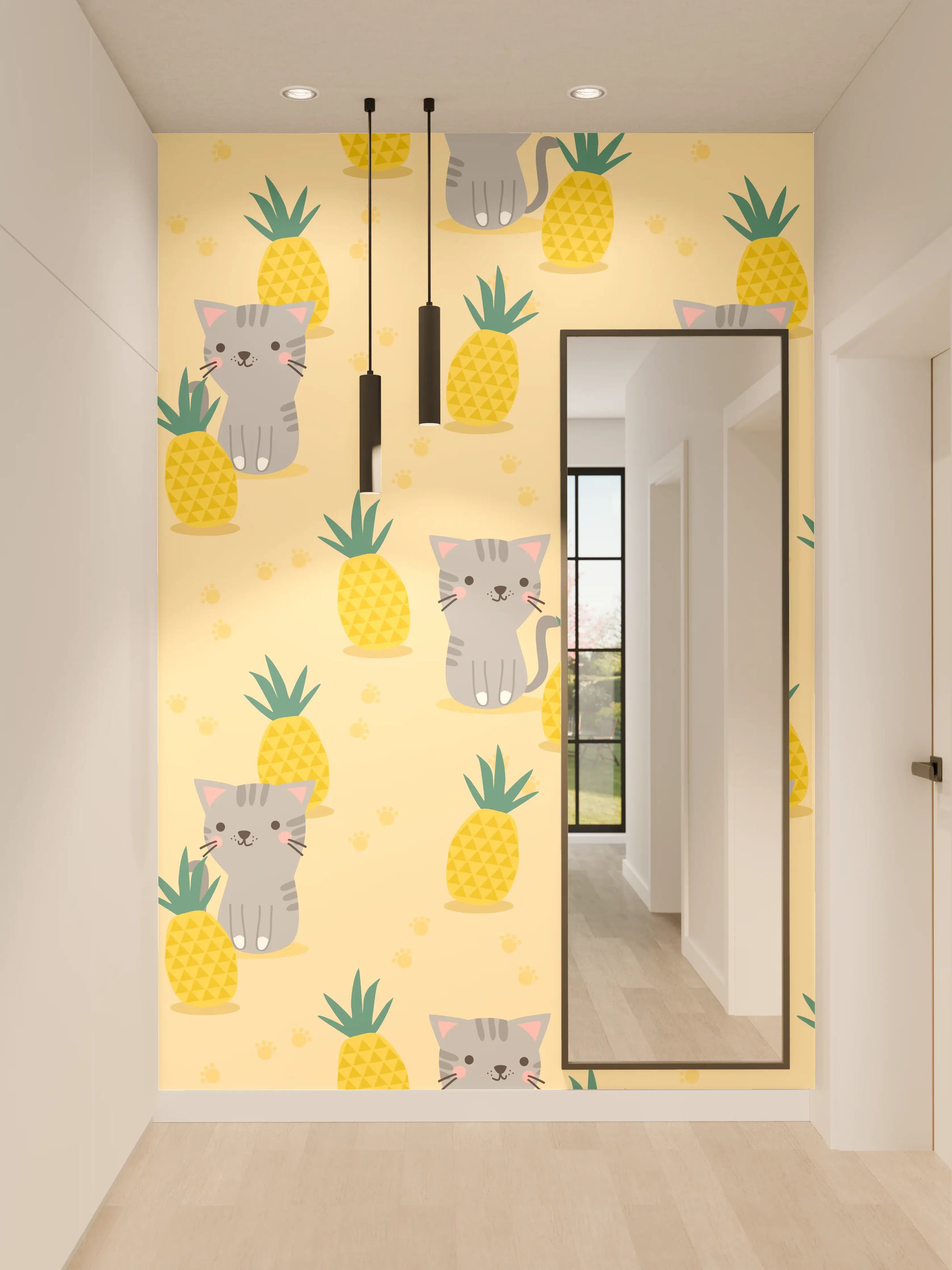 Wandverkleidung Flur - Lebendige Tiermotive mit Ananas-Design