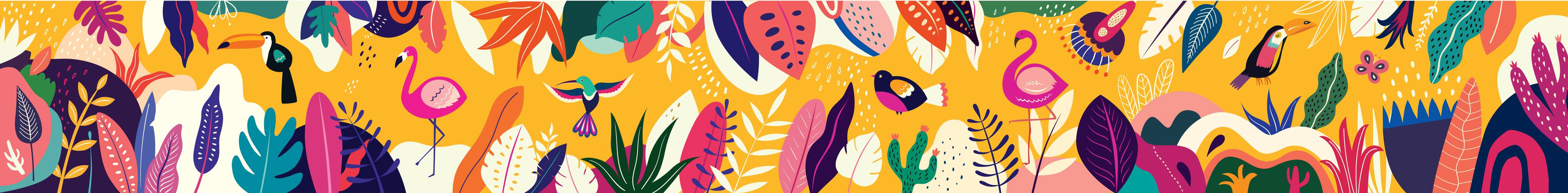 Wandverkleidung Flur-Lebendige tropische Muster mit bunten Dschungelmotiven