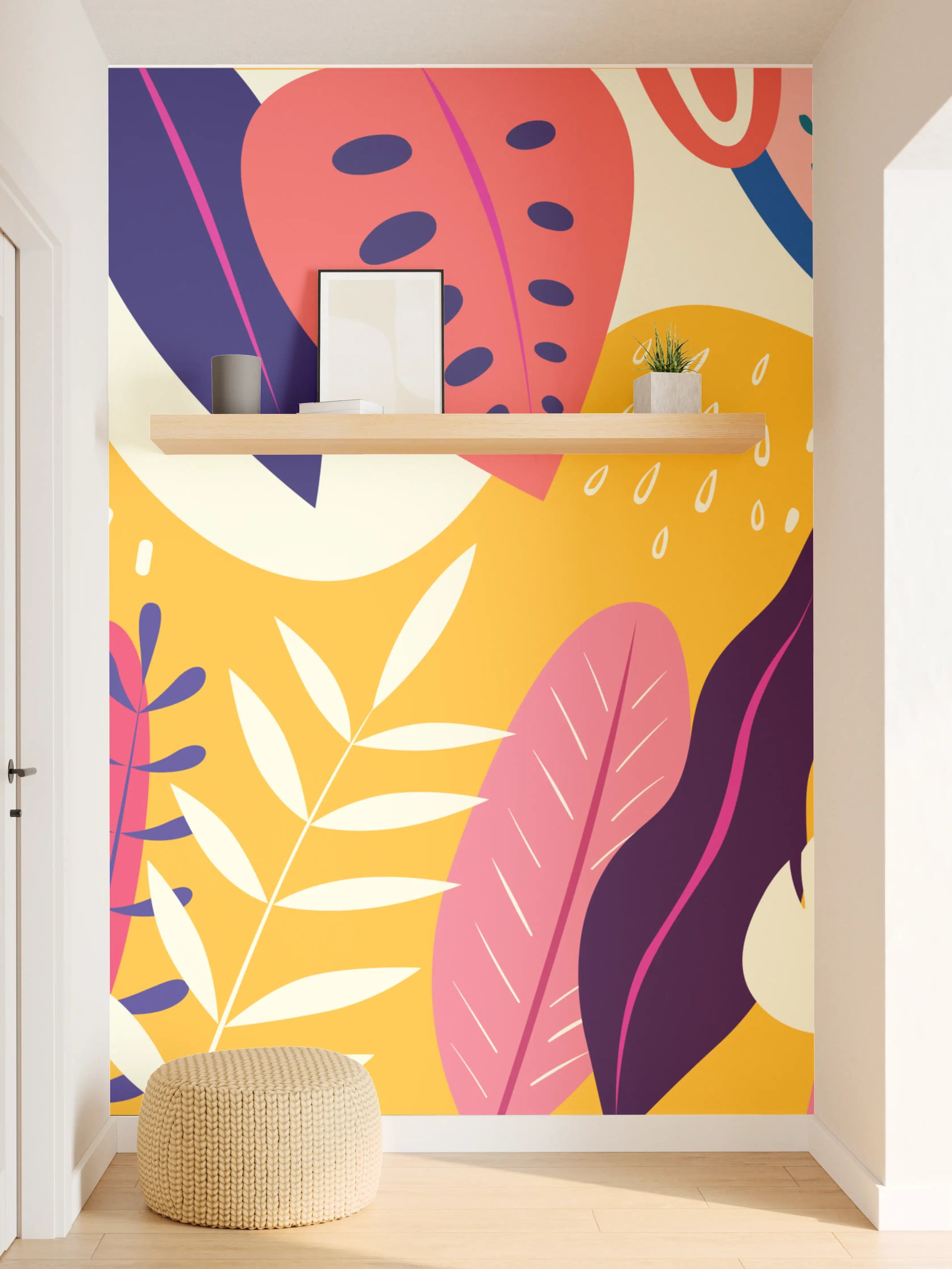 Wandverkleidung Flur - Lebendige tropische Muster mit bunten Dschungelmotiven