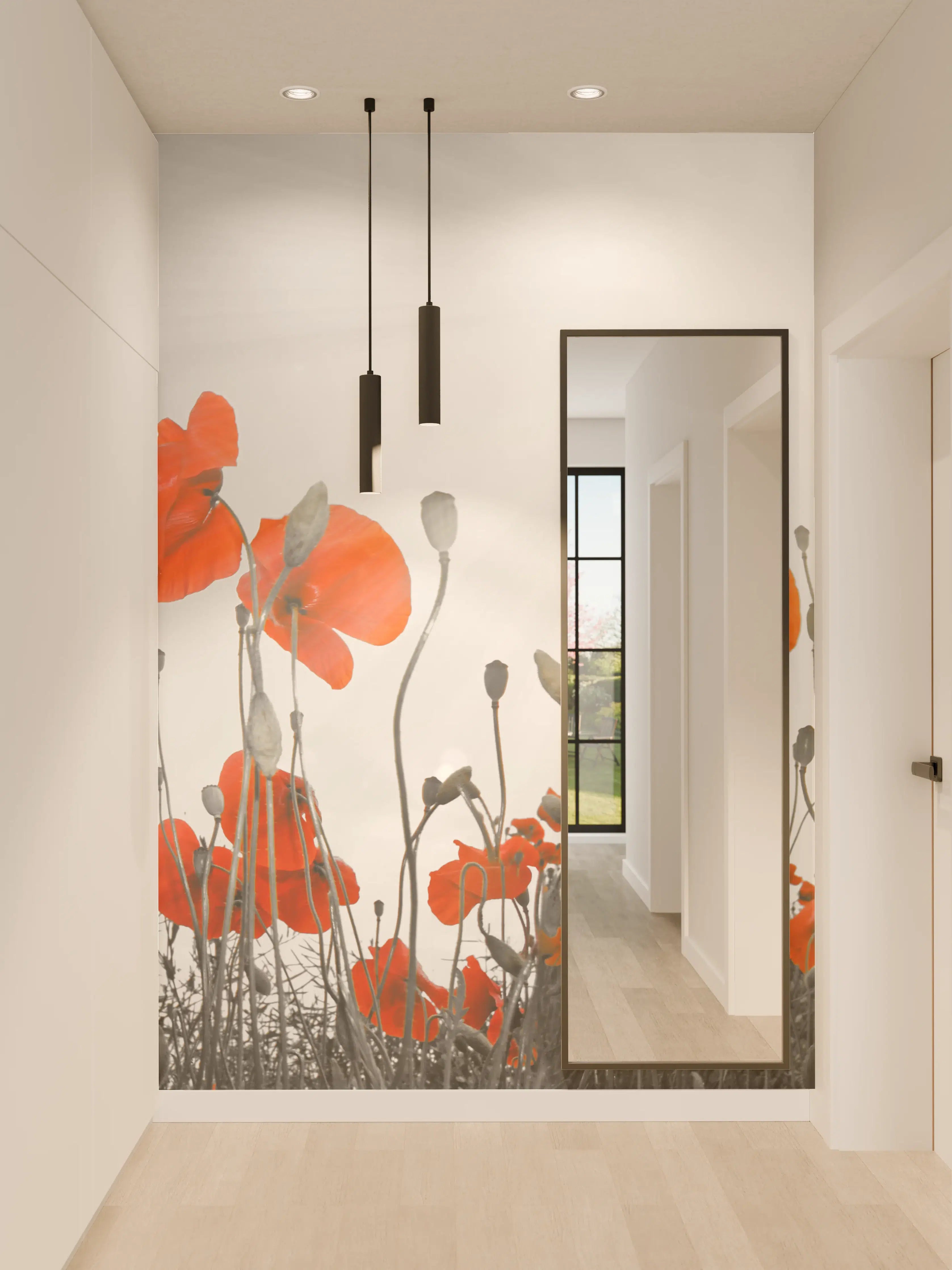 Wandverkleidung Flur - Leuchtend rote Mohnblumen im Sonnenlicht