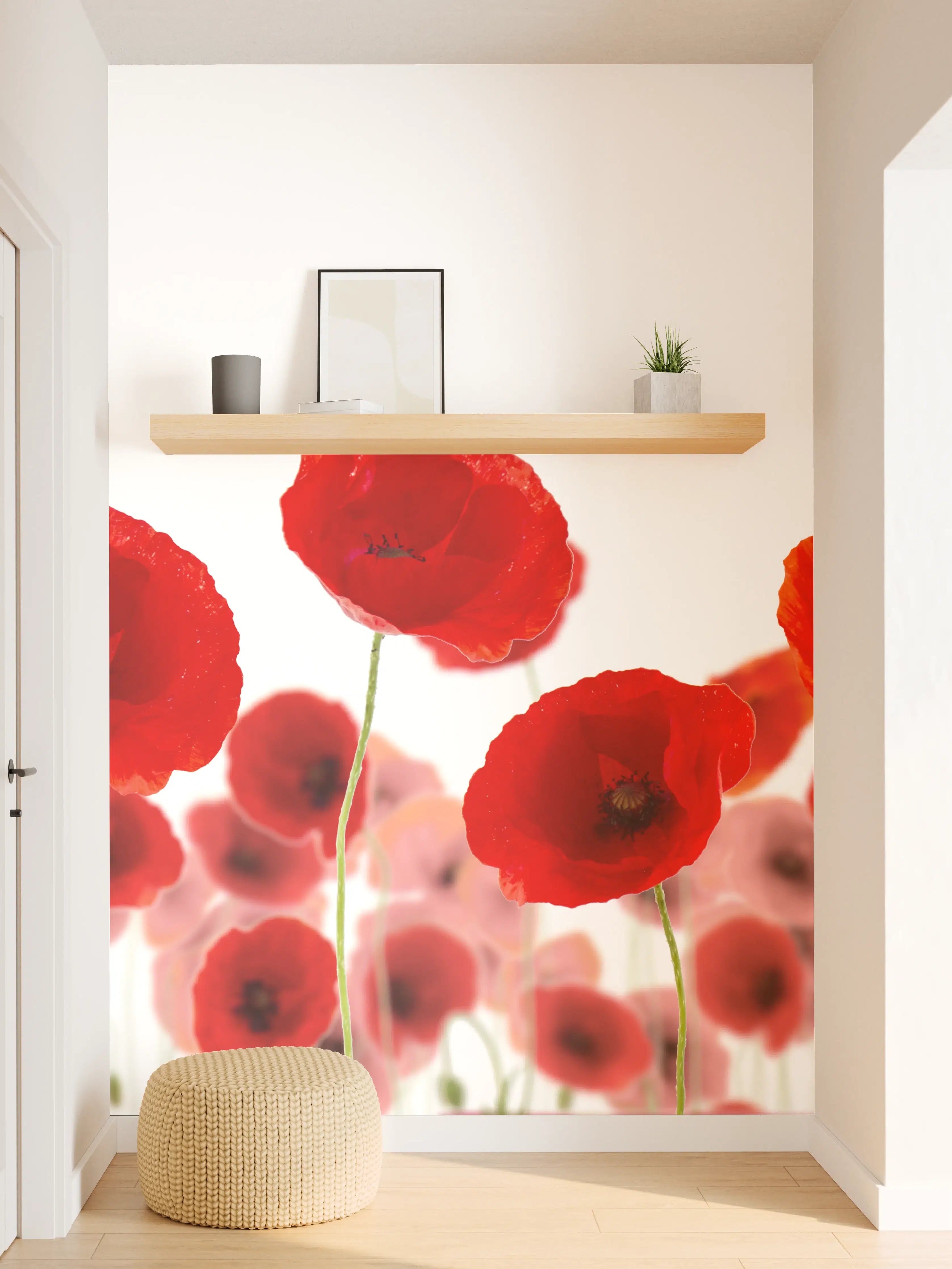 Wandverkleidung Flur - Leuchtende Mohnblumen im Frühlingslicht
