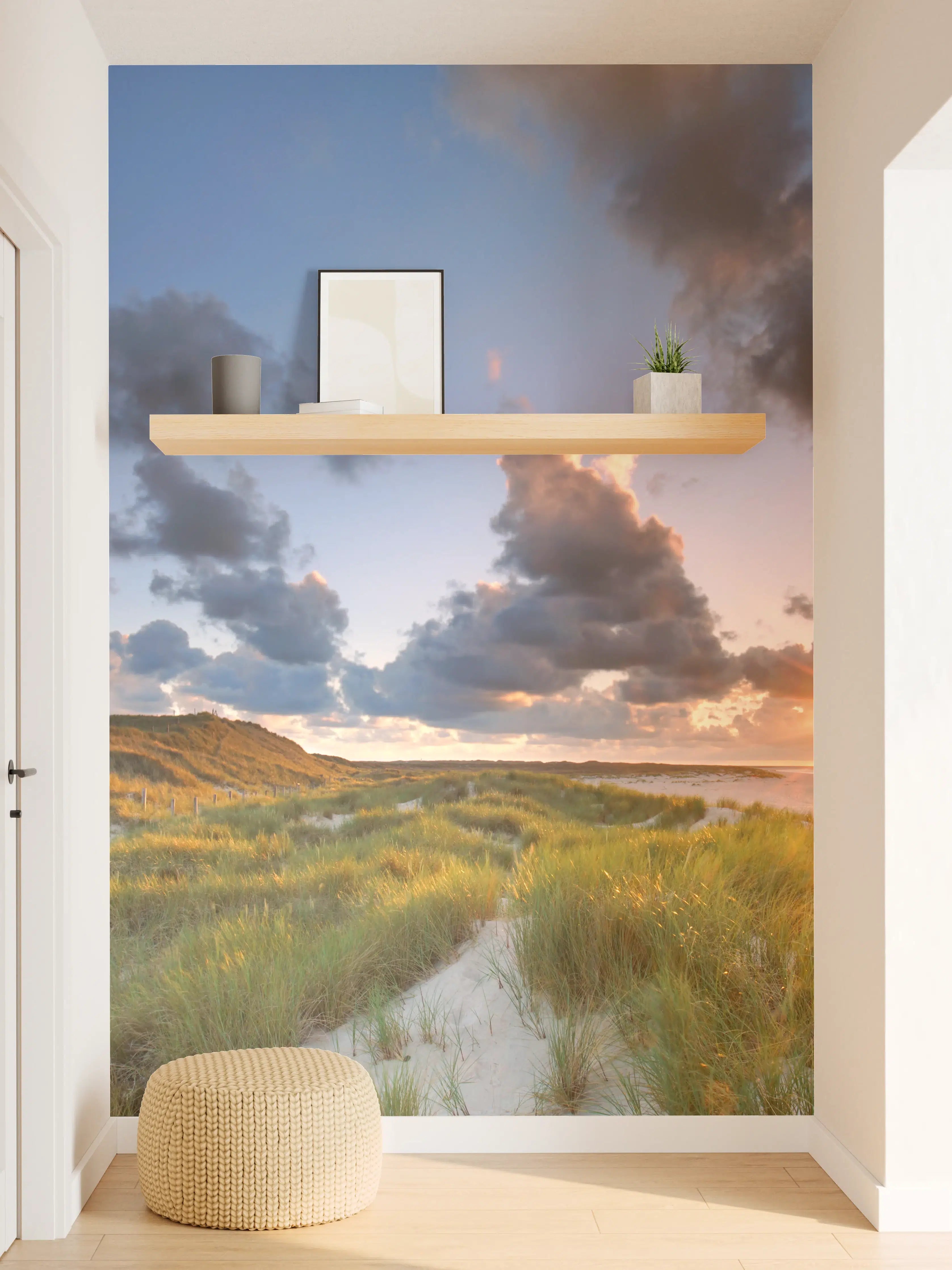 Wandverkleidung Flur - Leuchtturm an der Nordsee im Sonnenuntergang
