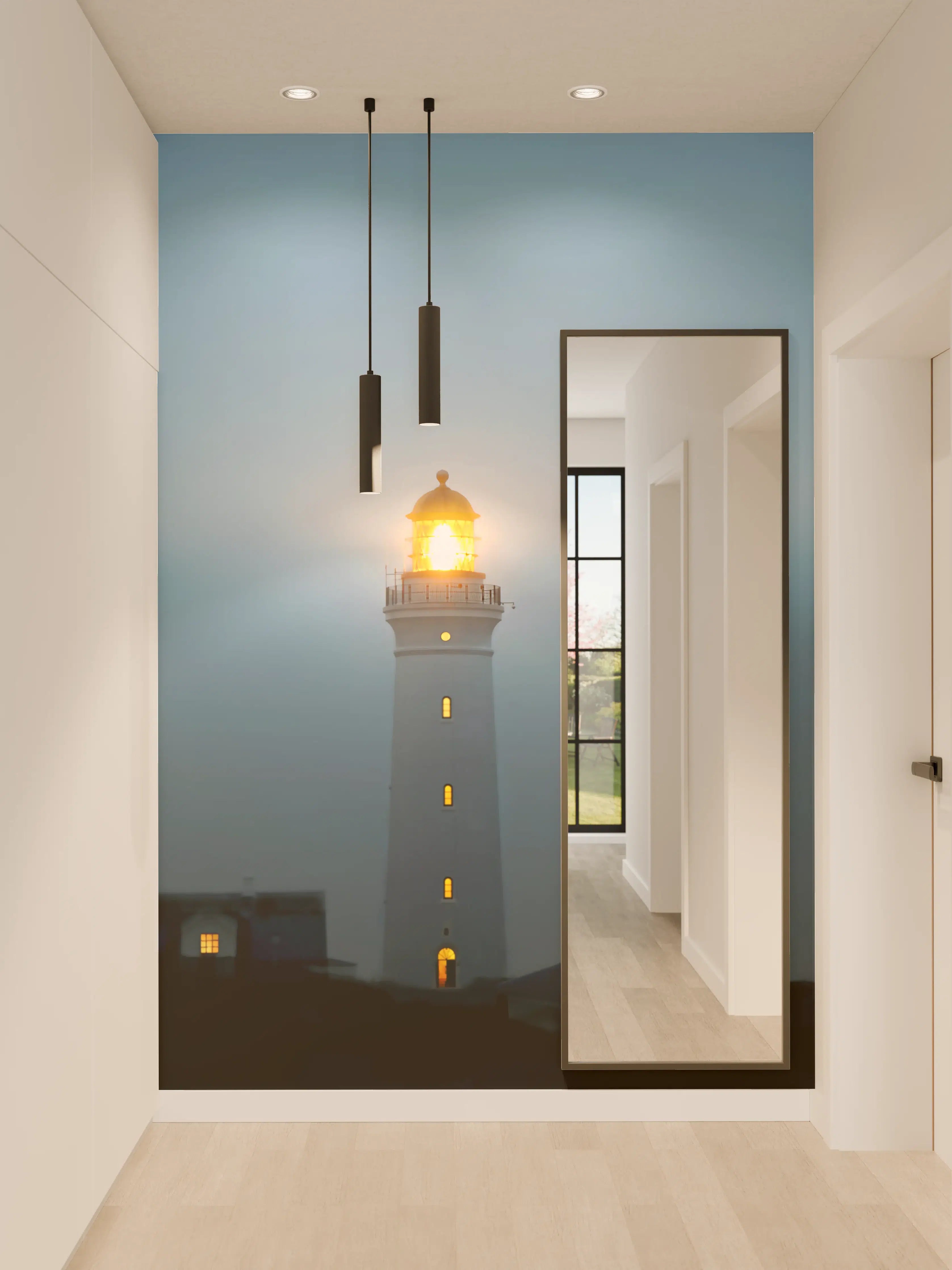 Wandverkleidung Flur - Leuchtturm im dunkeln