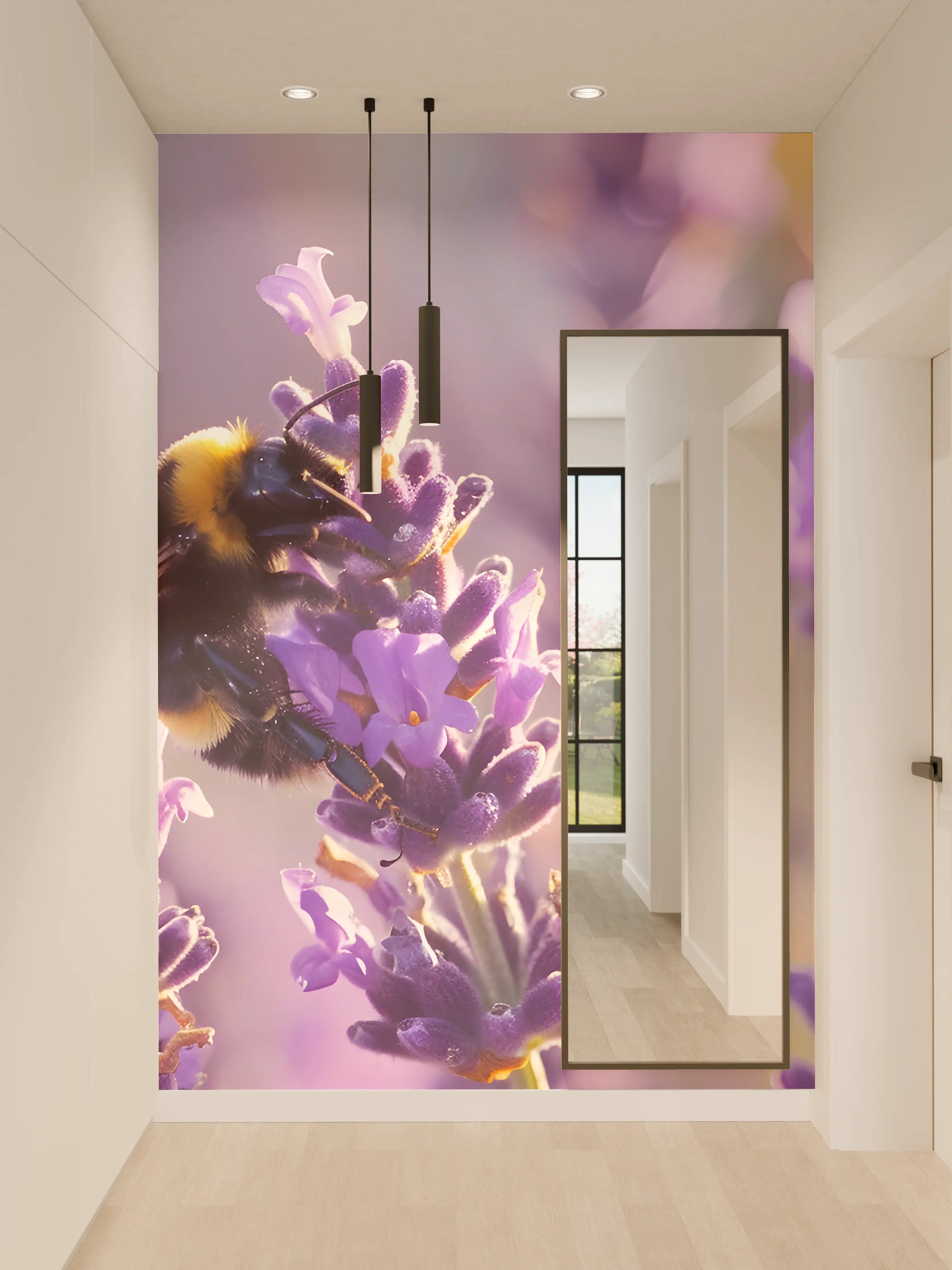 Wandverkleidung Flur - Lila Lavendel mit Hummel