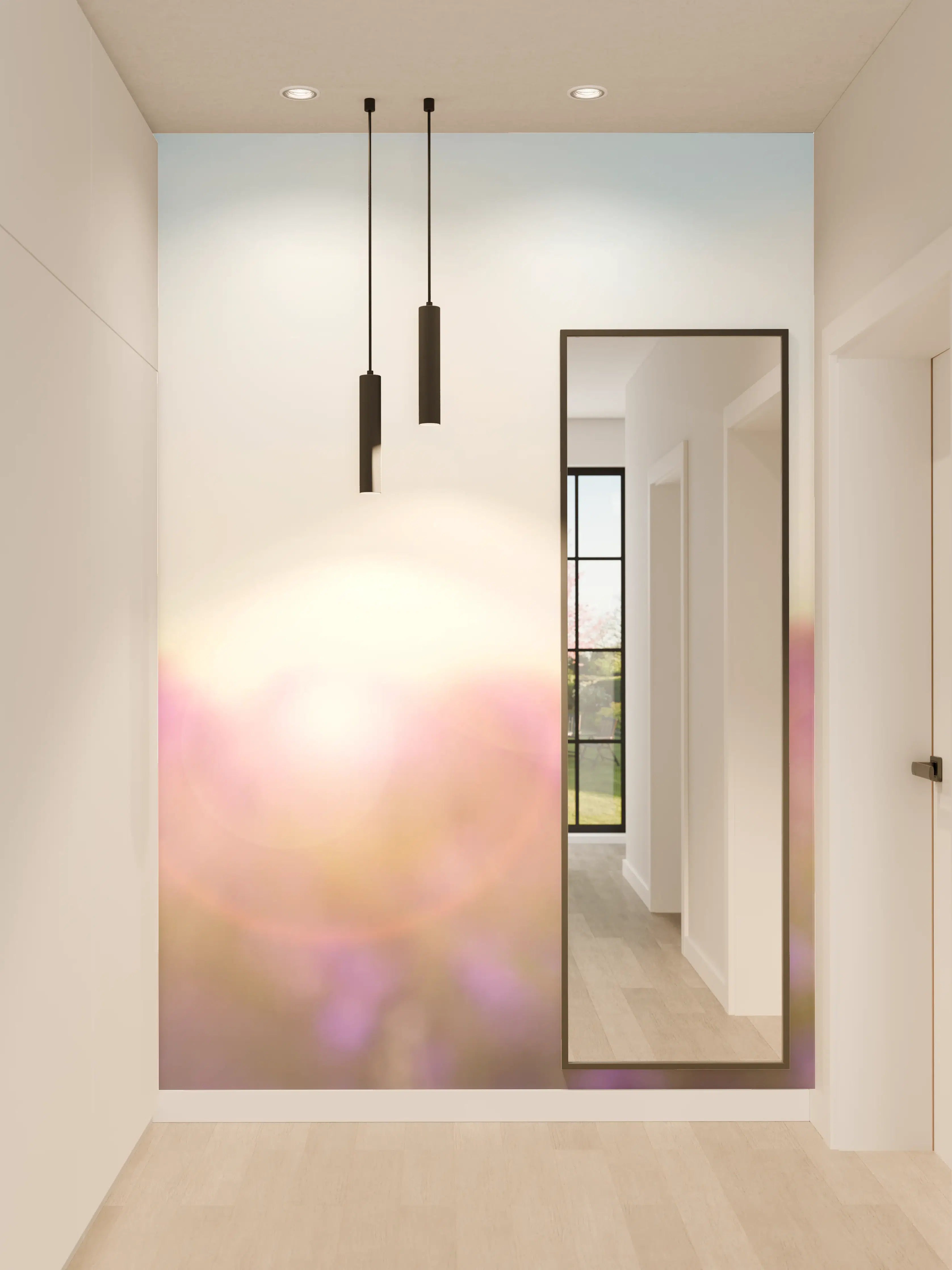 Wandverkleidung Flur - Lila Lavendelfeld im Morgenlicht