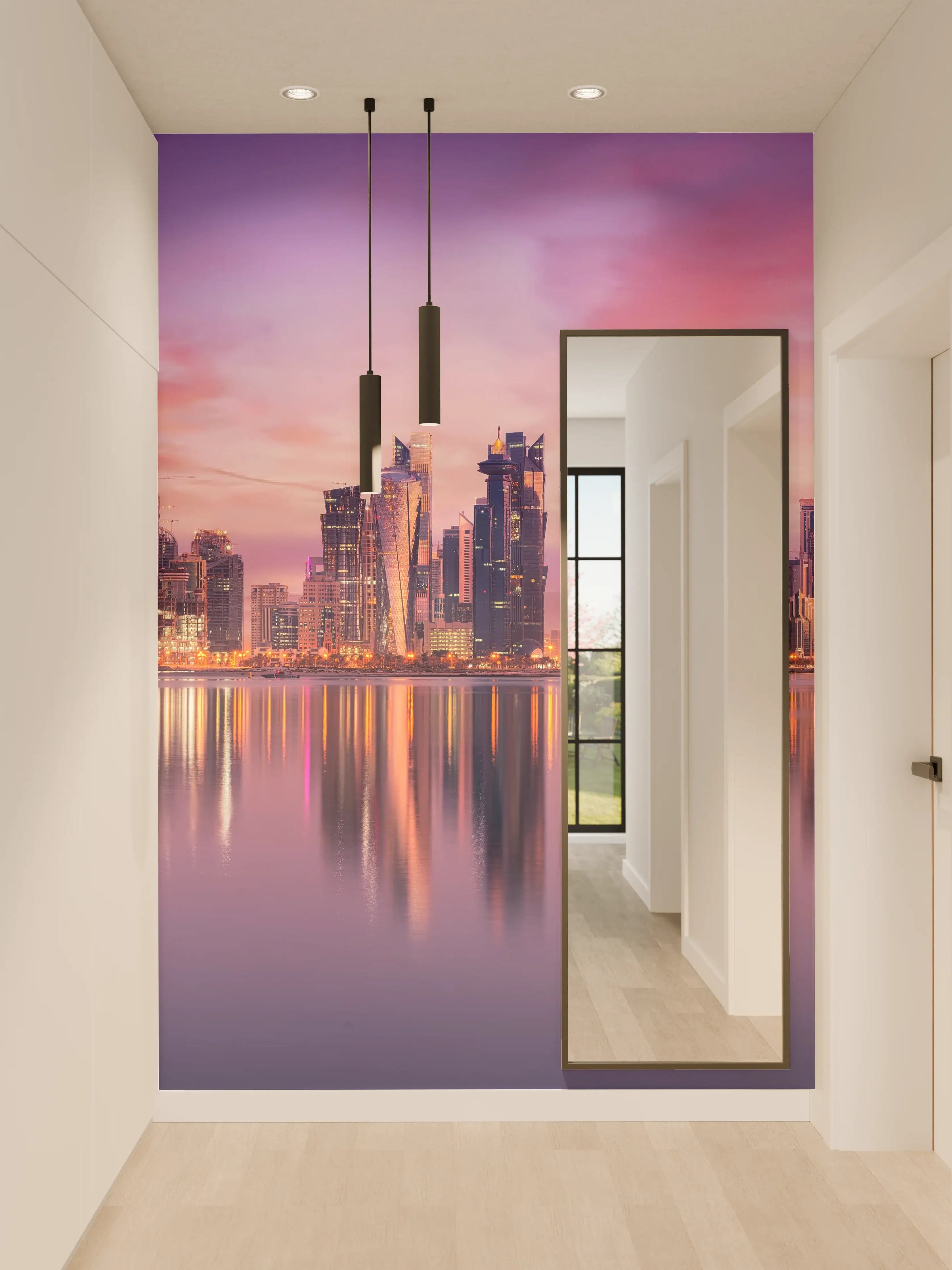 Wandverkleidung Flur - Lila-Pink Skyline Panorama