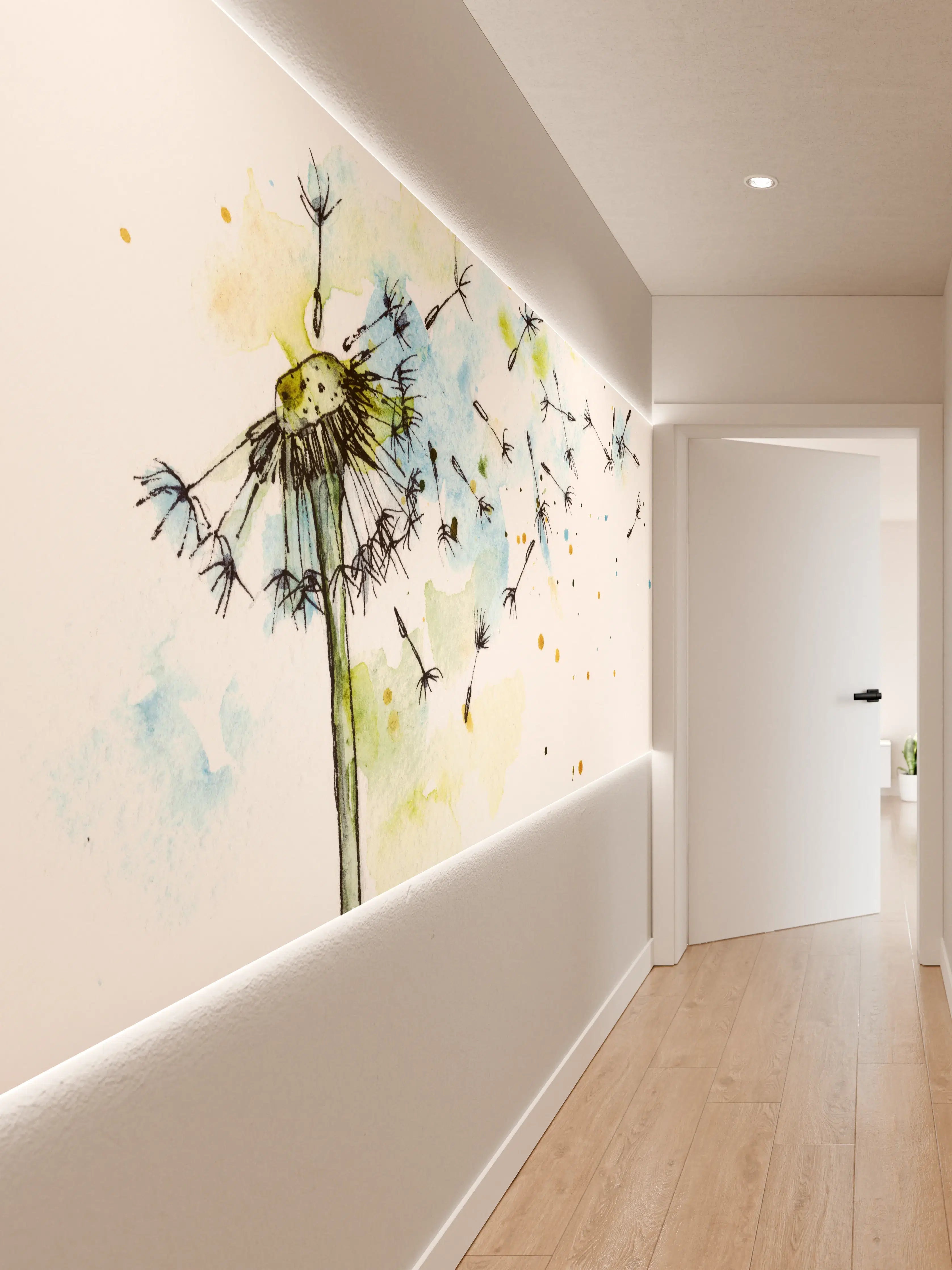Wandverkleidung Flur - Löwenzahn Aquarell