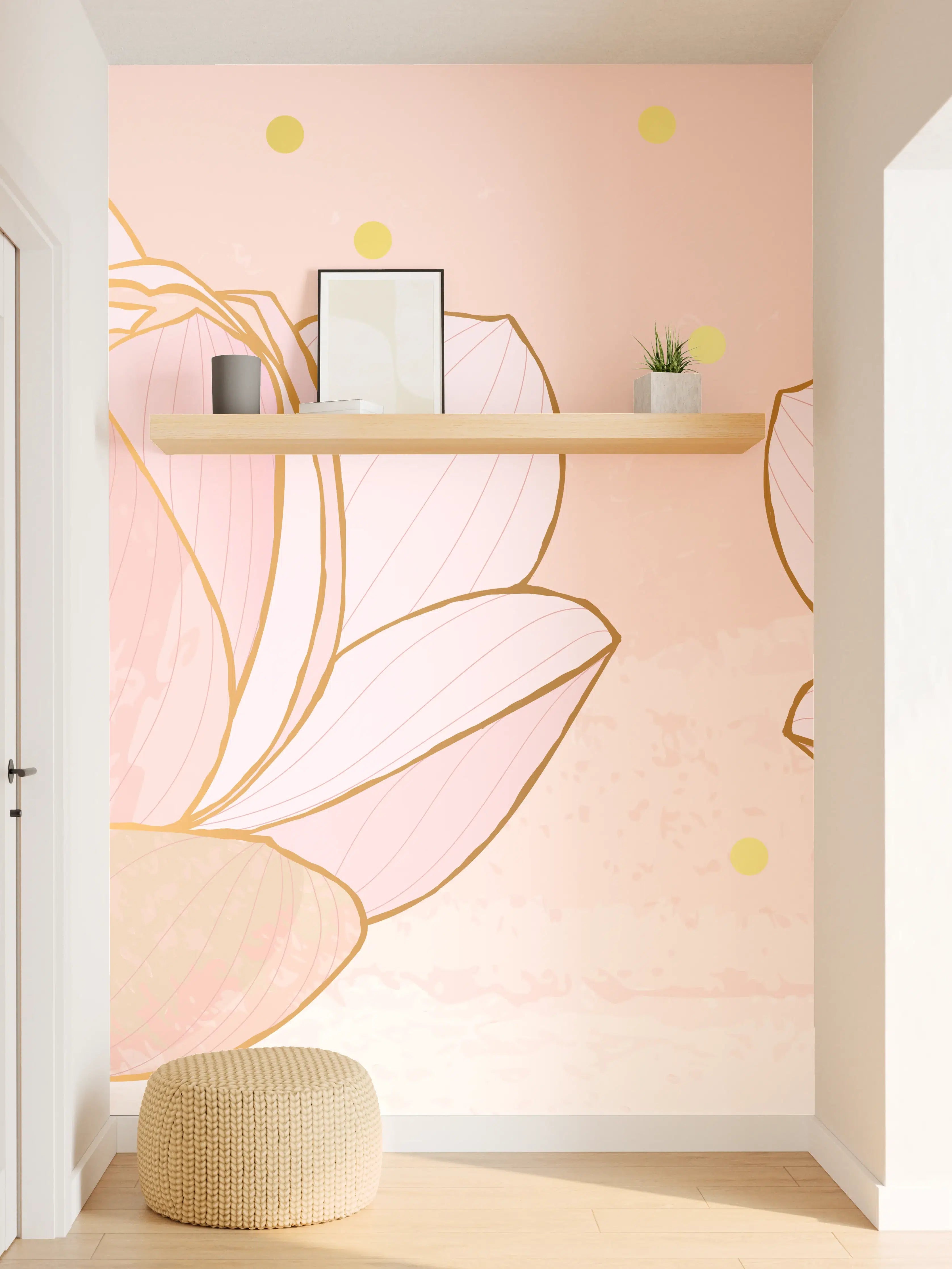 Wandverkleidung Flur - Lotusblüte Rosa Gold Akzente