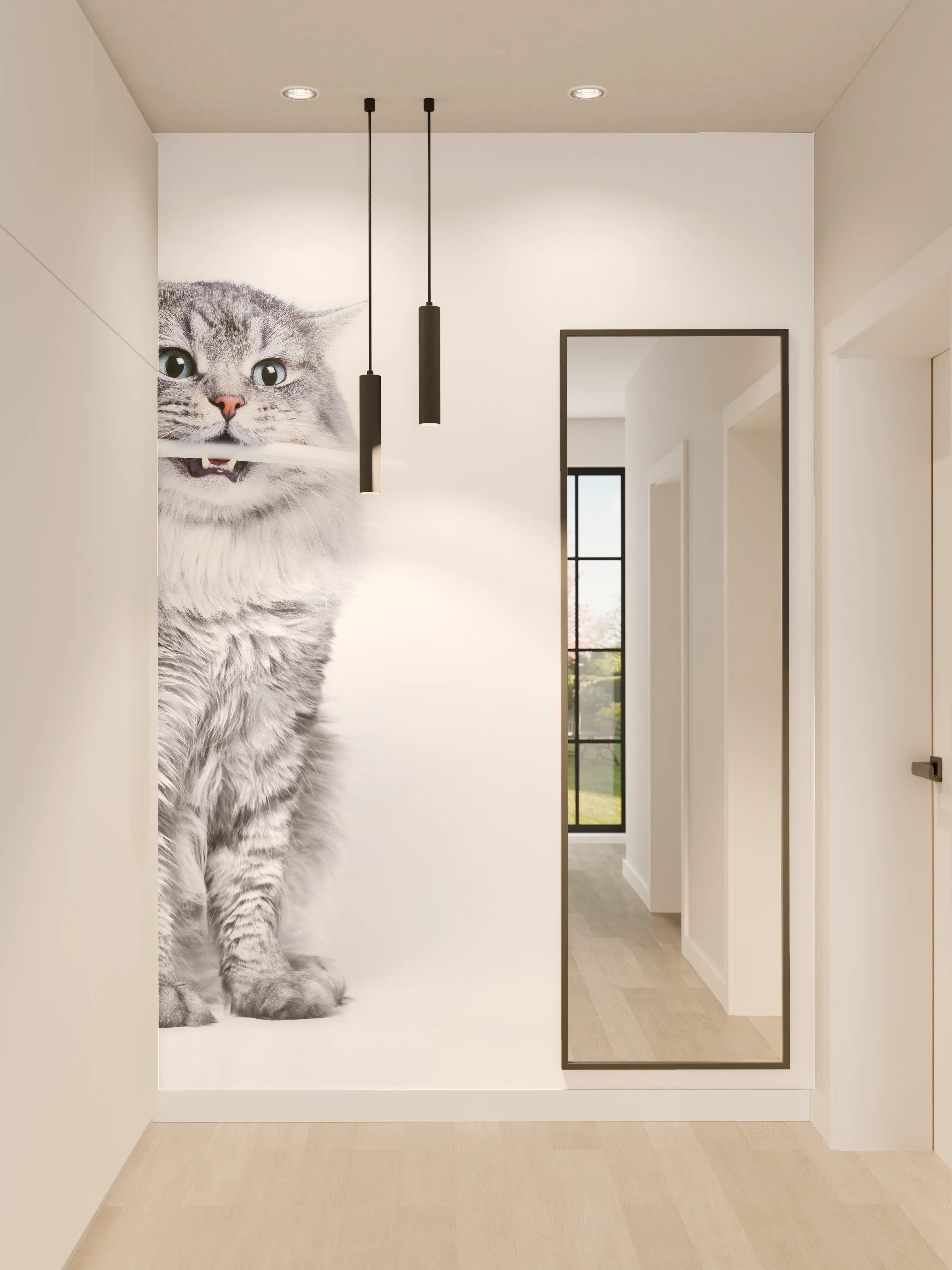 Wandverkleidung Flur - Lustige Katze mit Zahnbürste