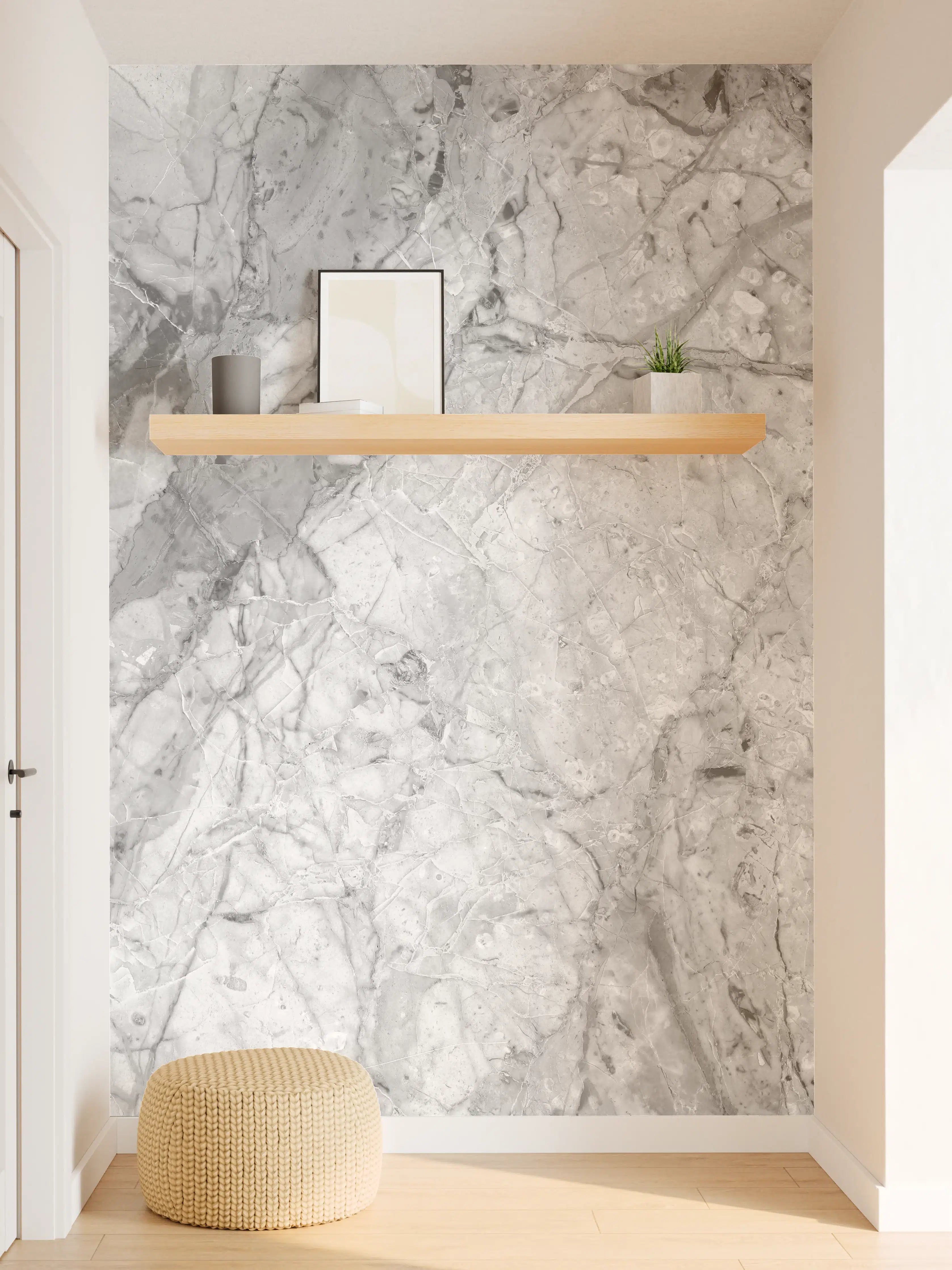 Wandverkleidung Flur - Luxuriöse Marmorstruktur in Weißgrau