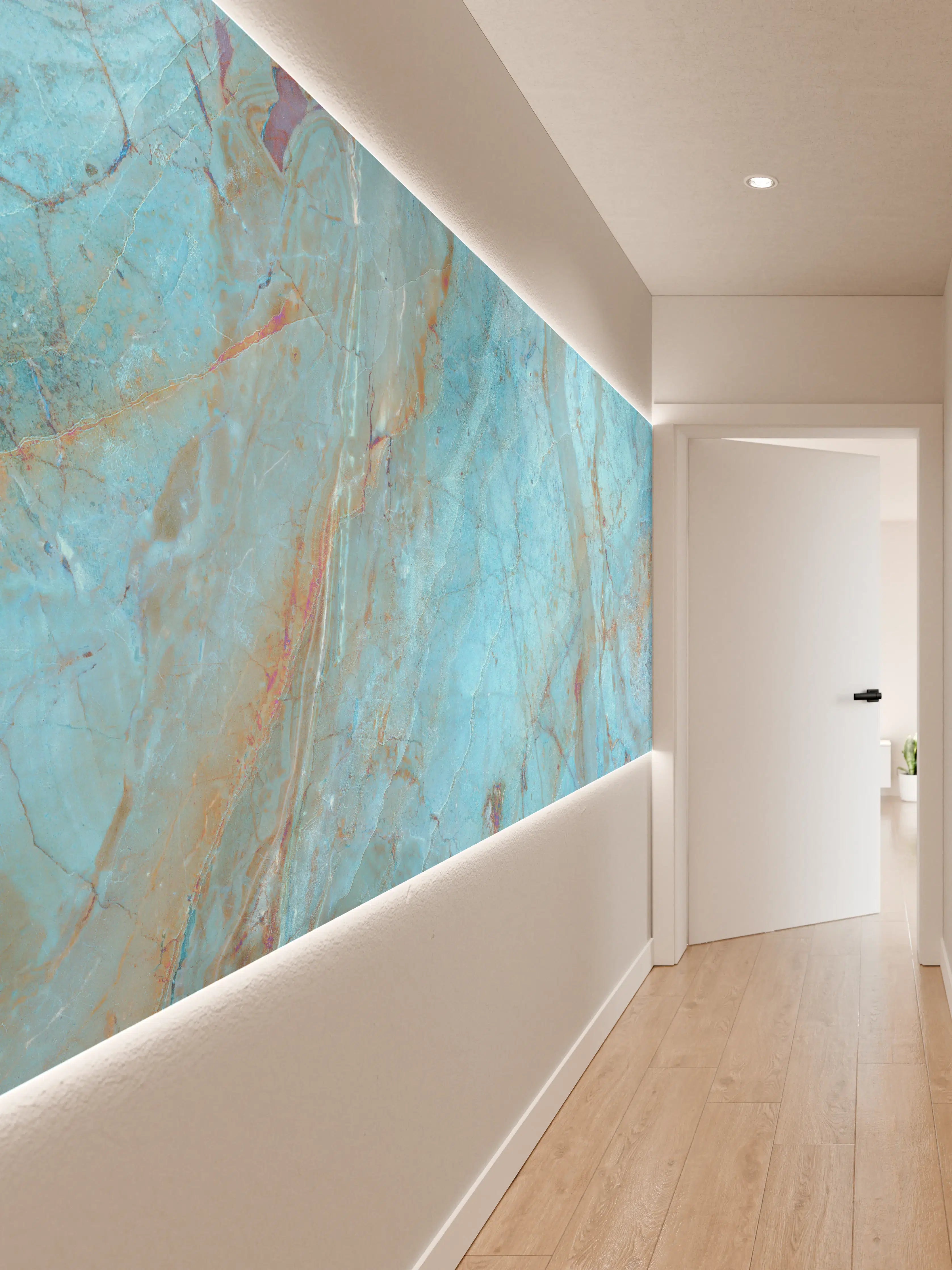Wandverkleidung Flur - Luxuriöser Onyxmarmor in Aqua Tone