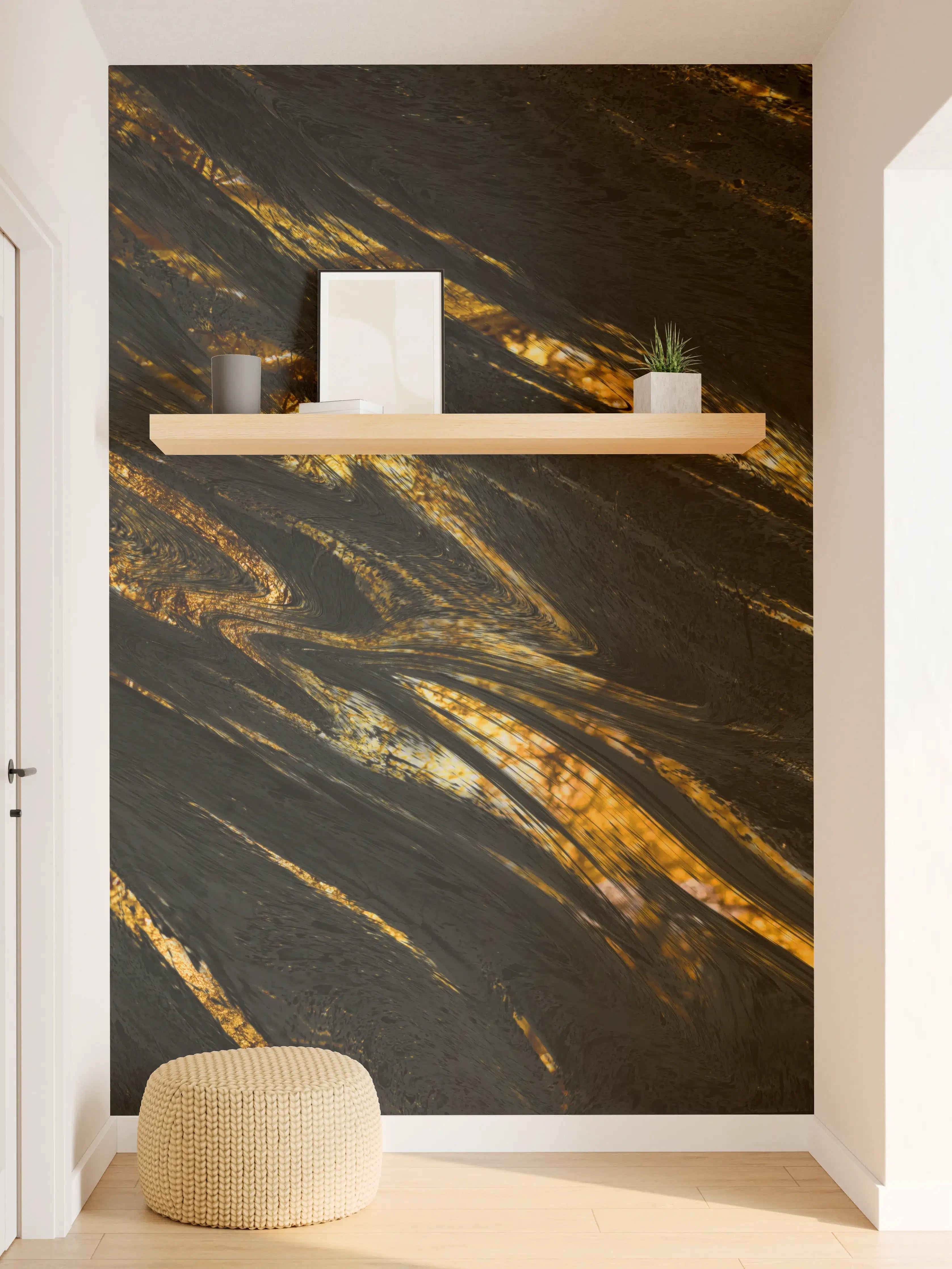 Wandverkleidung Flur - Luxus Gold Marmor-Holz Textur