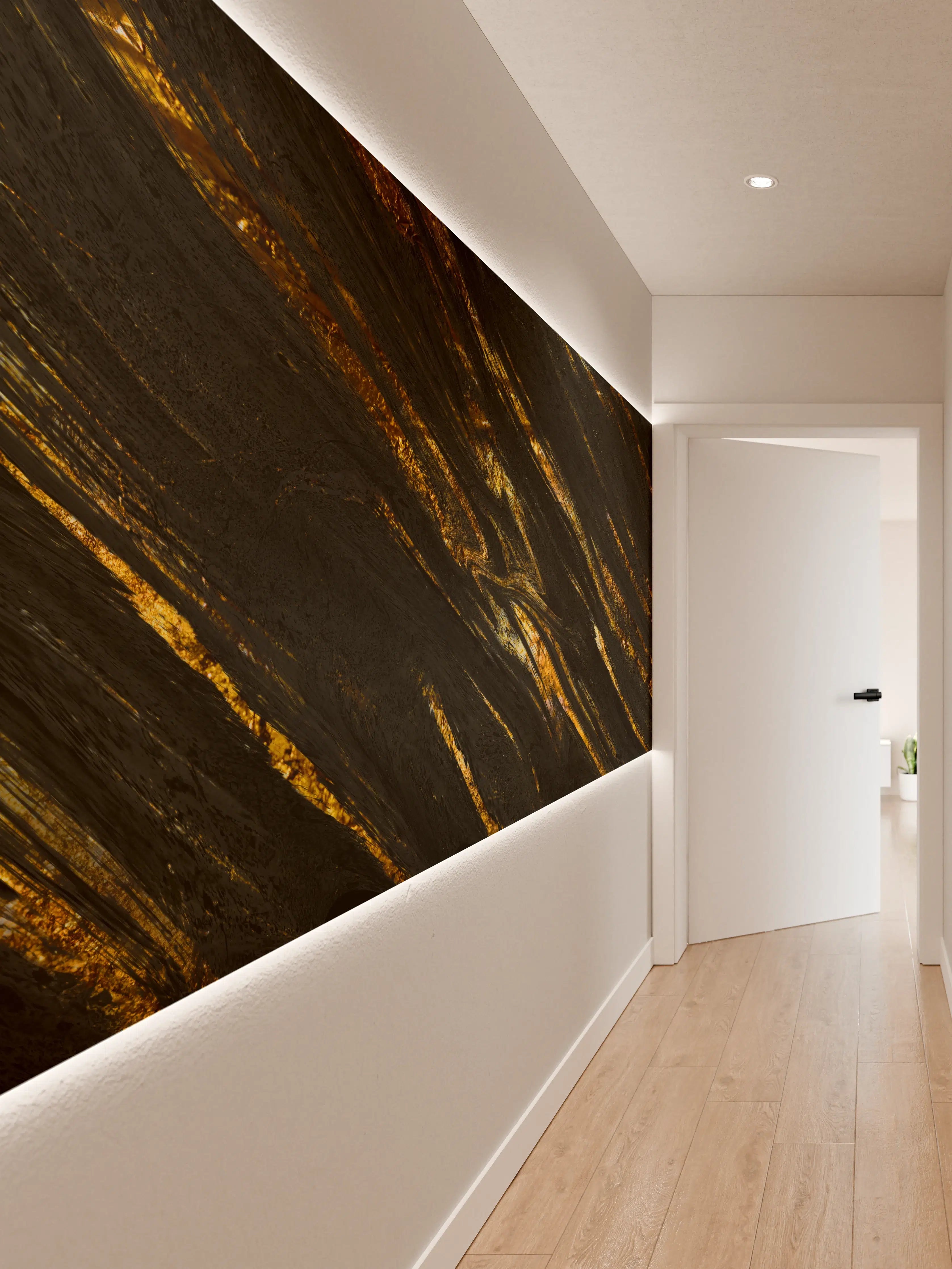 Wandverkleidung Flur - Luxus Gold Marmor-Holz Textur